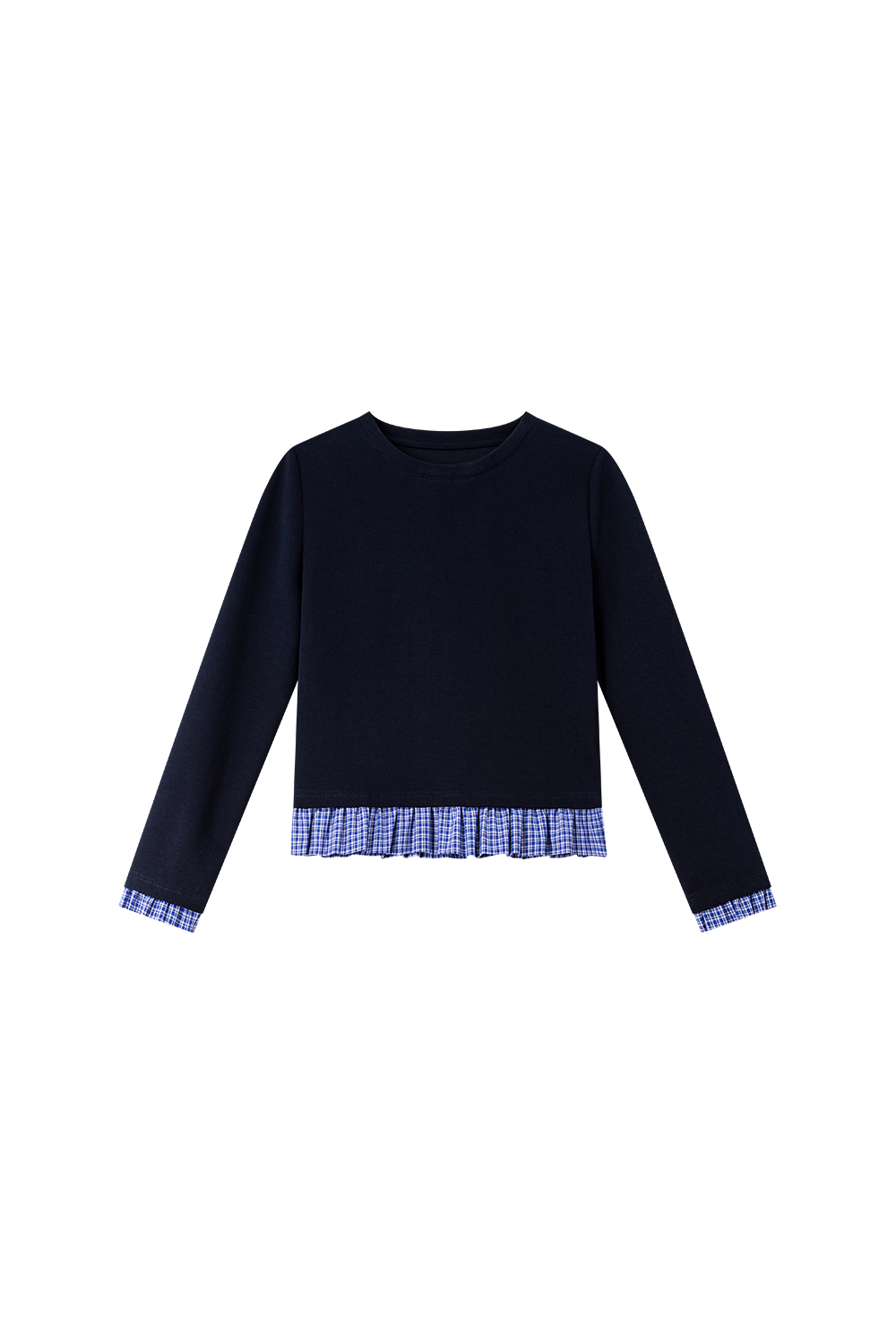 Plaid Patchwork Round Neck T-Shirt-VIMLYSTORE