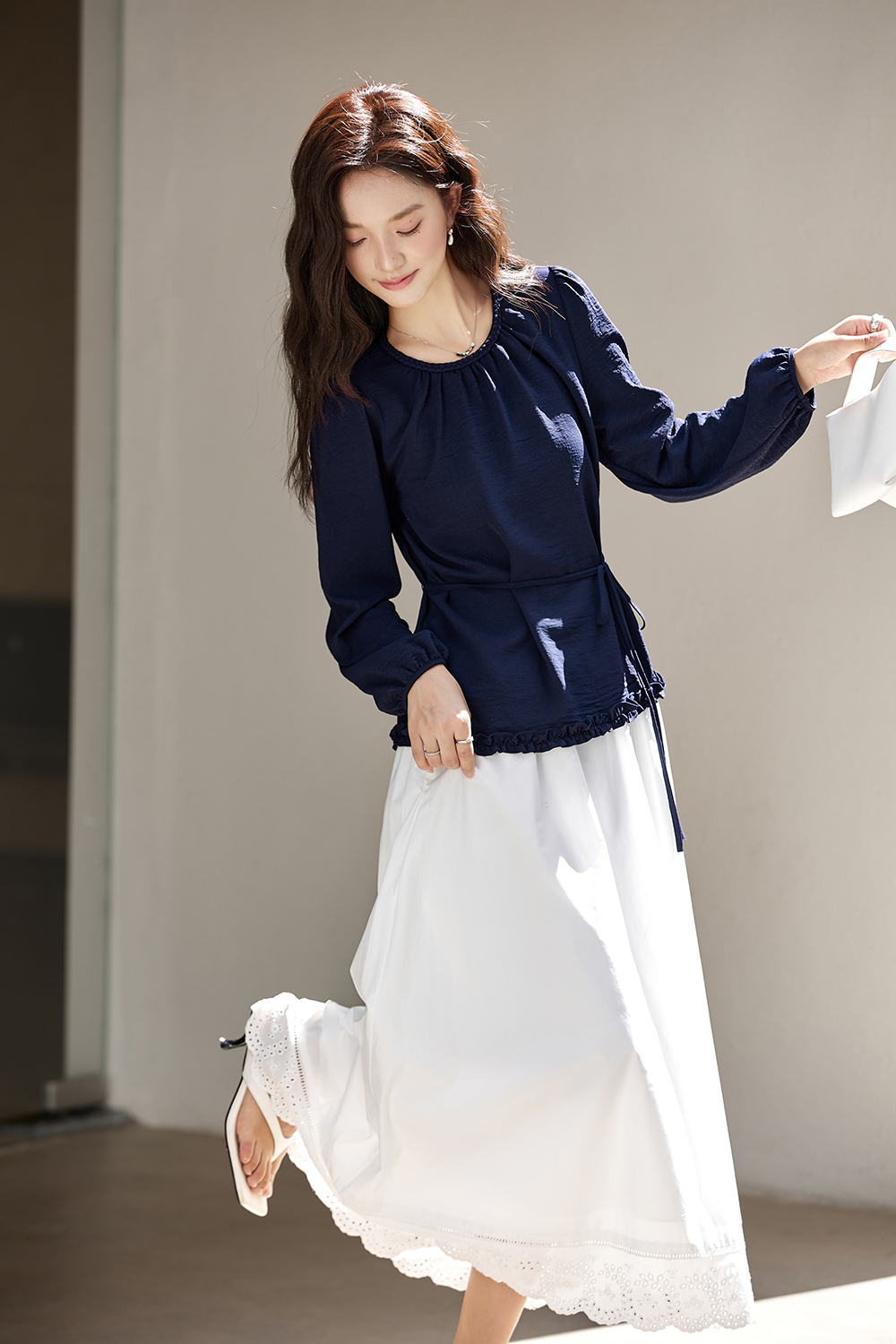 Vintage Round Neck Ruffle Collar Shirt-VIMLYSTORE