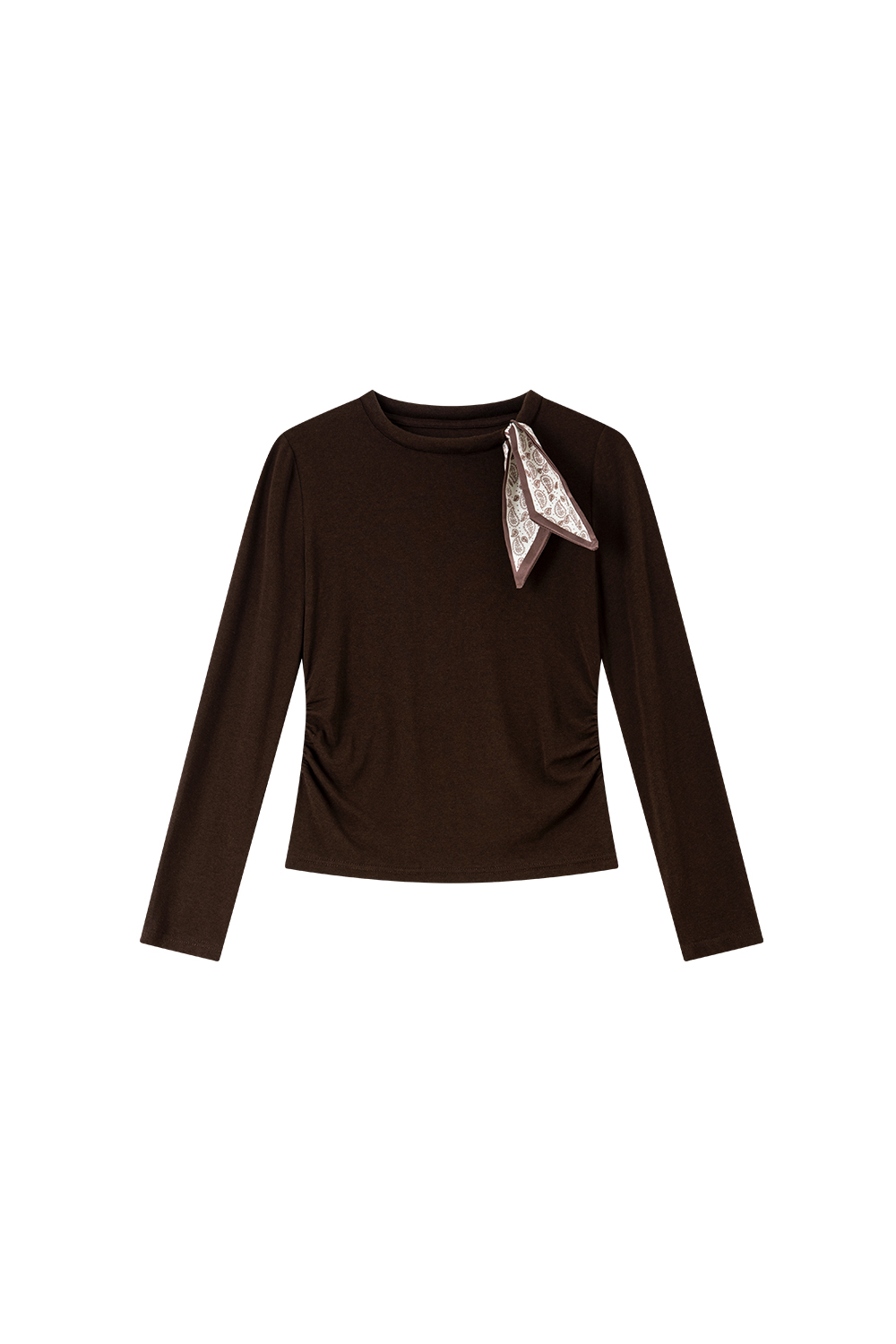 Scarf Decoration Round Neck Long Sleeve Knit T-Shirt-VIMLYSTORE