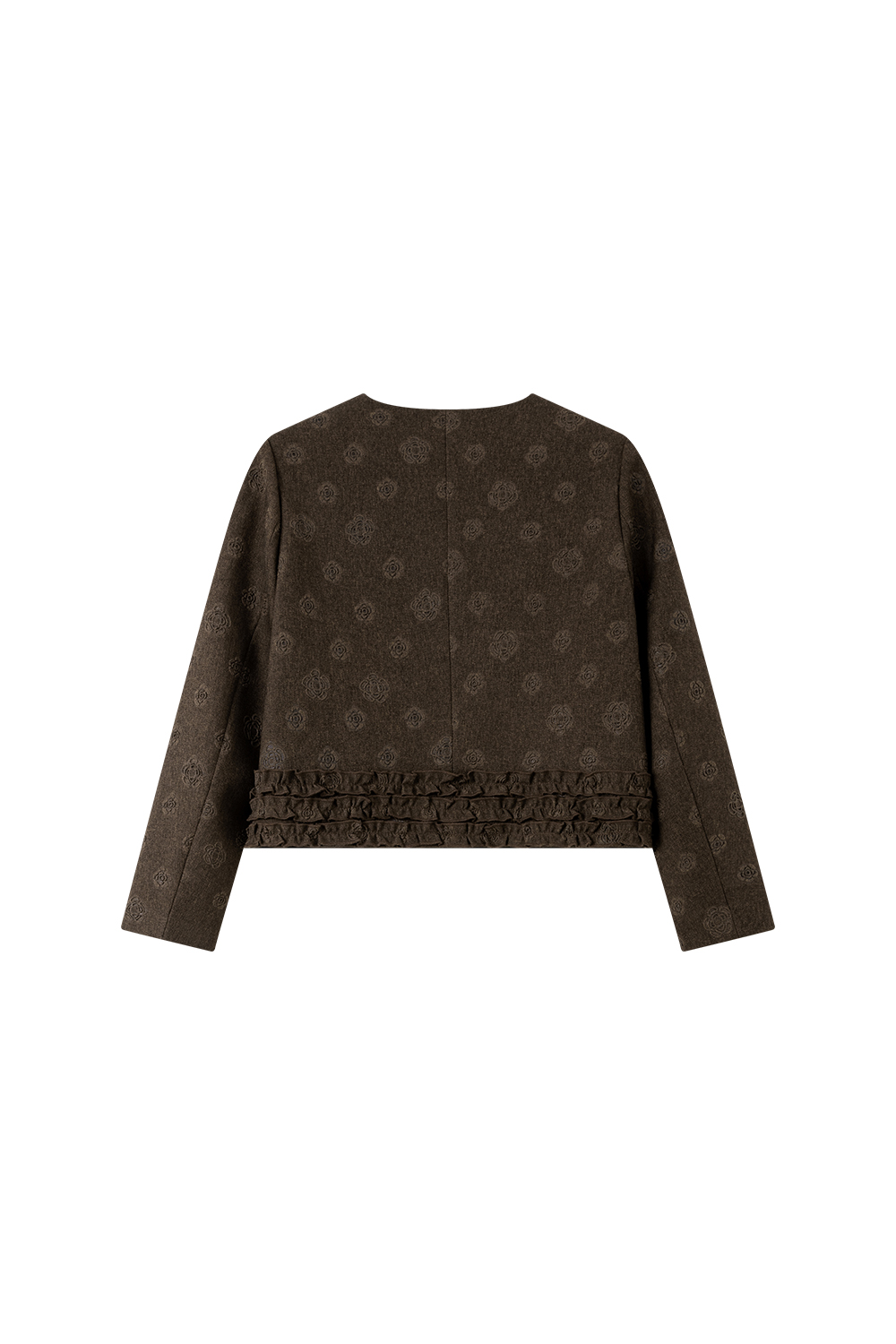 Vintage Shadow Pattern Jacquard Ruffle Collar Round Neck Short Jacket-VIMLYSTORE