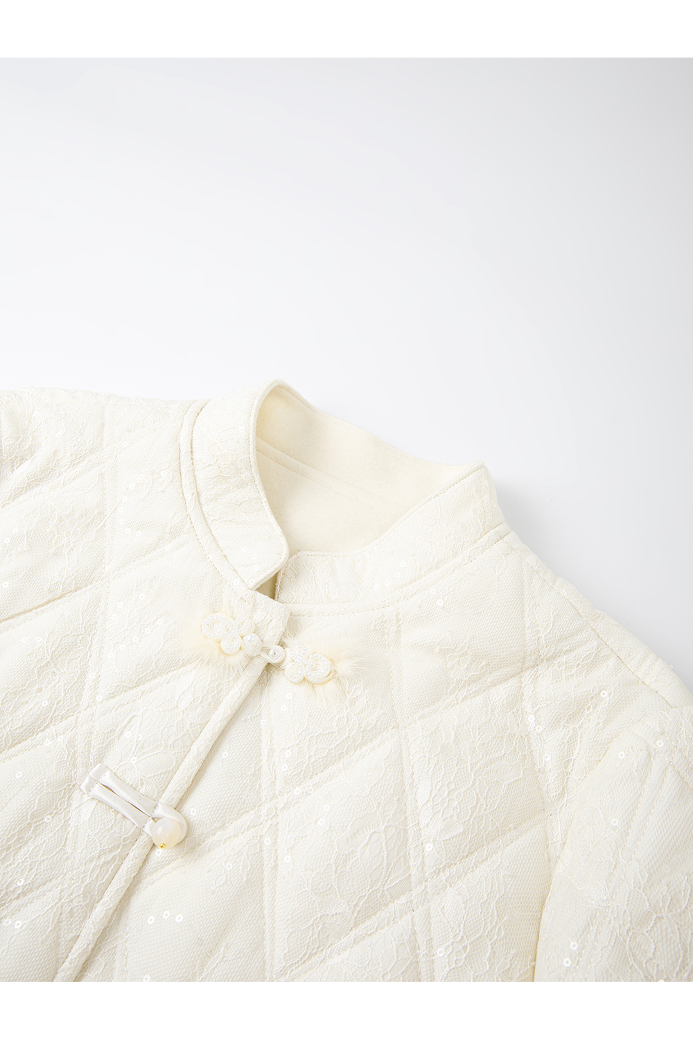 Neo-Chinese Lace-Embroidered Cotton Coat-VIMLYSTORE