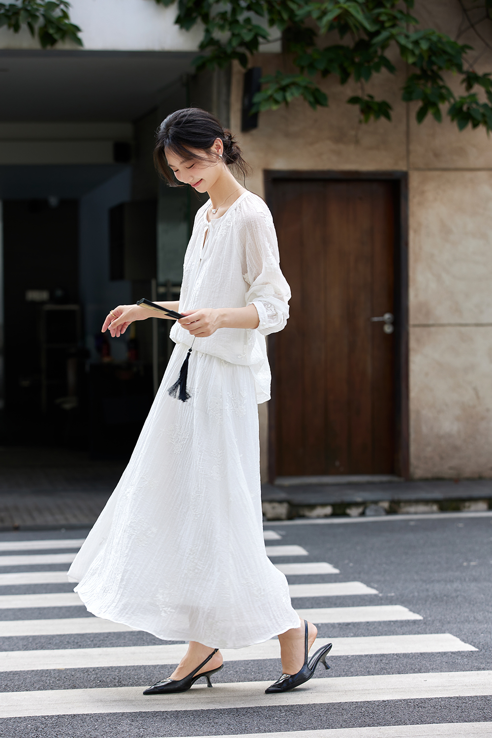 Broderie Anglaise Blouse & Maxi Skirt Coord Set-VIMLYSTORE