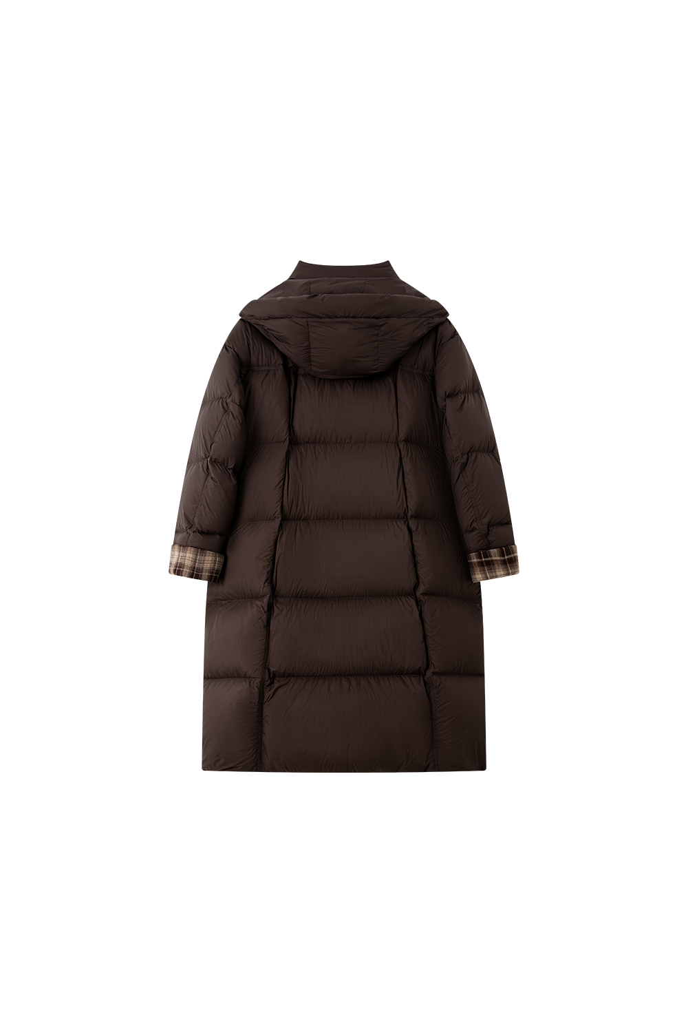 Brown Patchwork Plaid Hooded Down Jacket-VIMLYSTORE