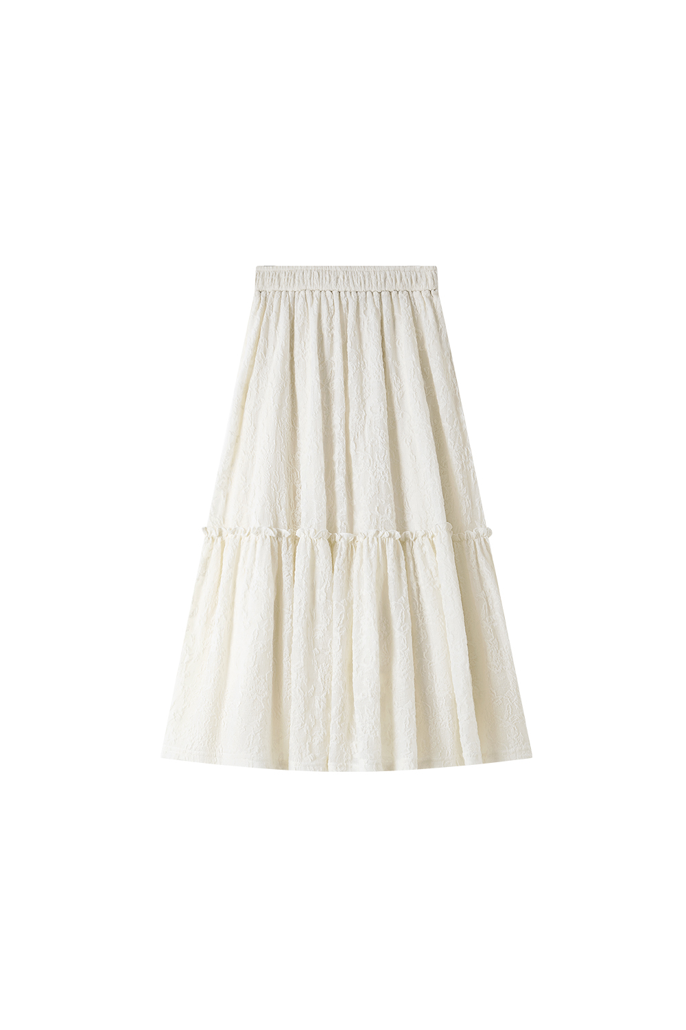 French Brushed Lace Panel Midi Skirt