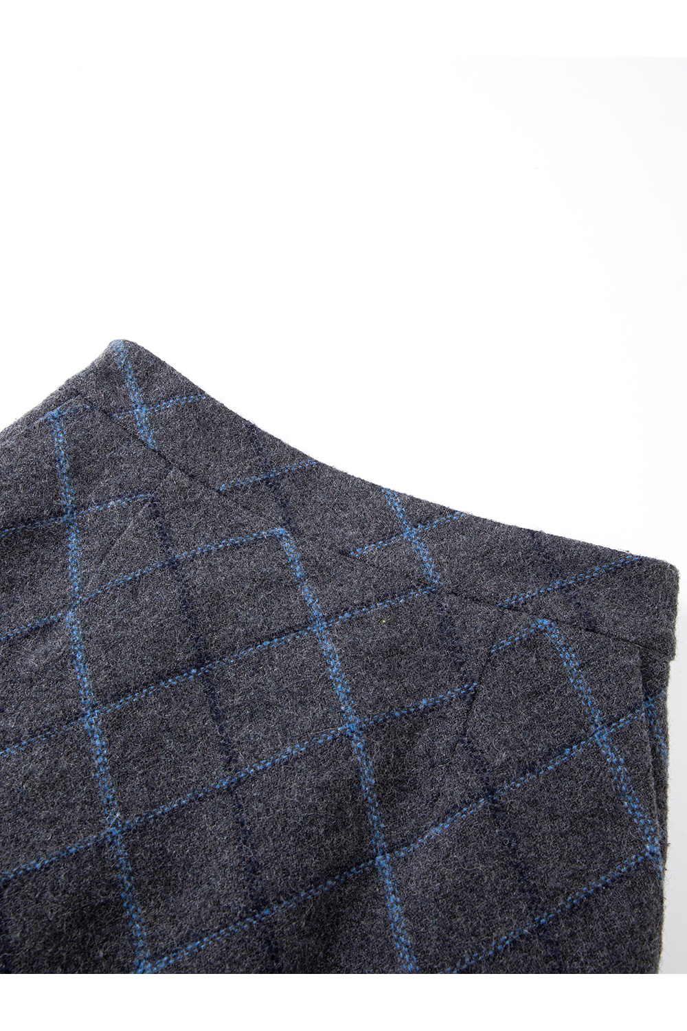 Grey-Blue Checked Wool-Blend Midi Skirt