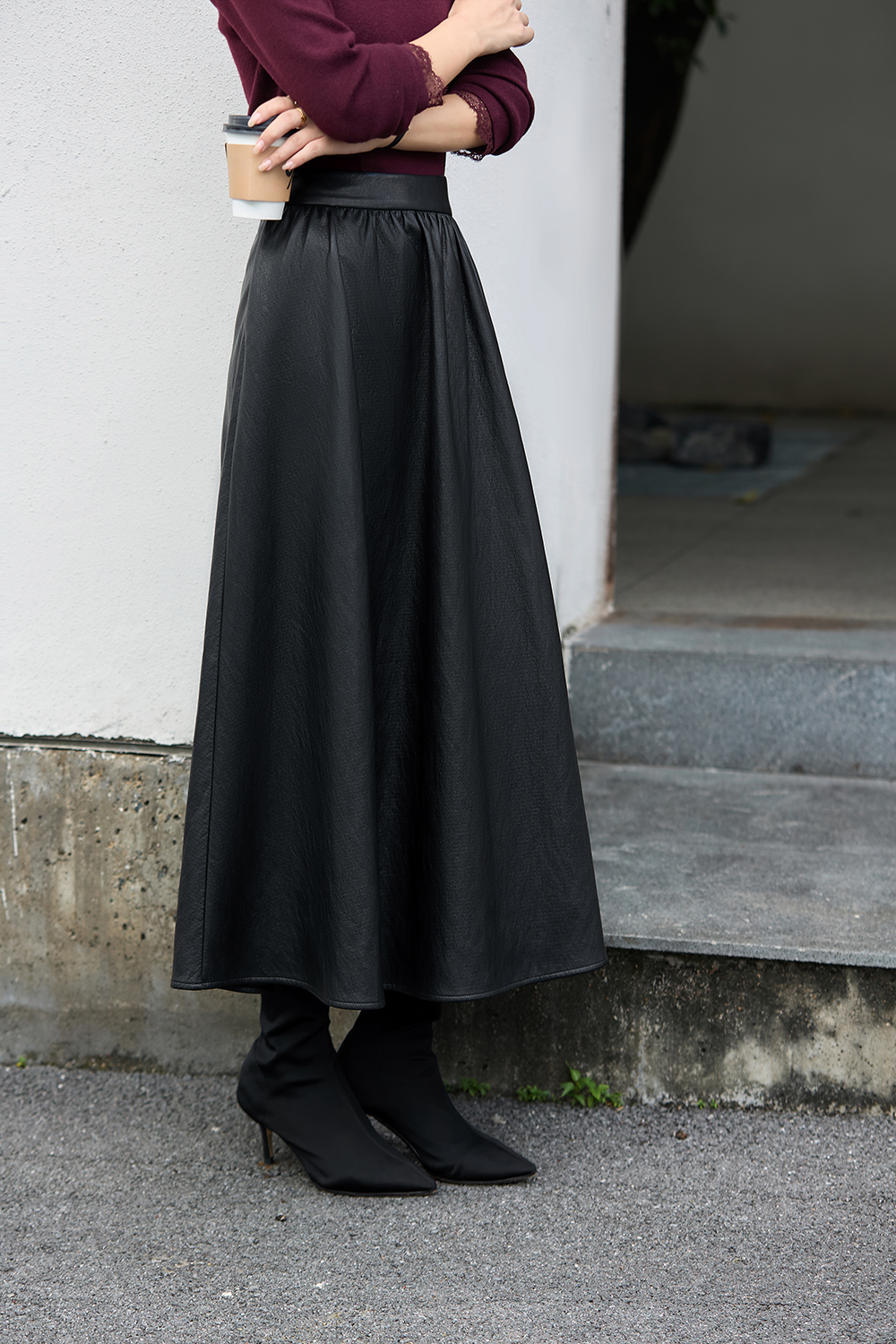 French Leather Midi Skirt