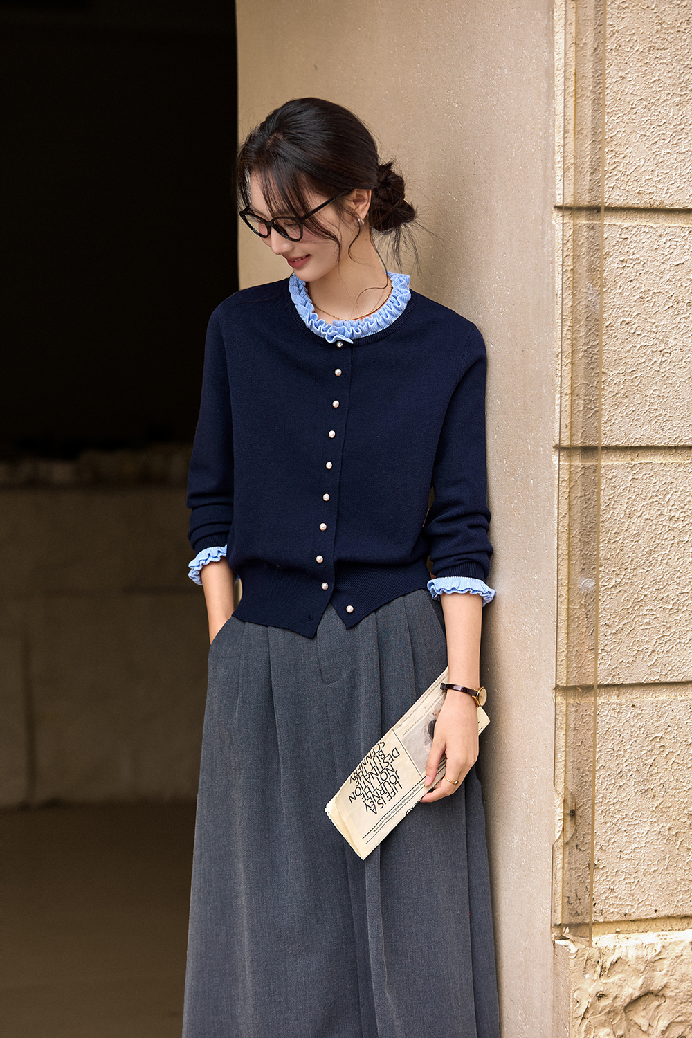 Ruffle Round Neck Sweater