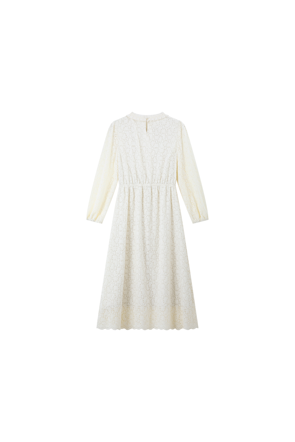 Apricot French Crewneck Lace-Trimmed Dress