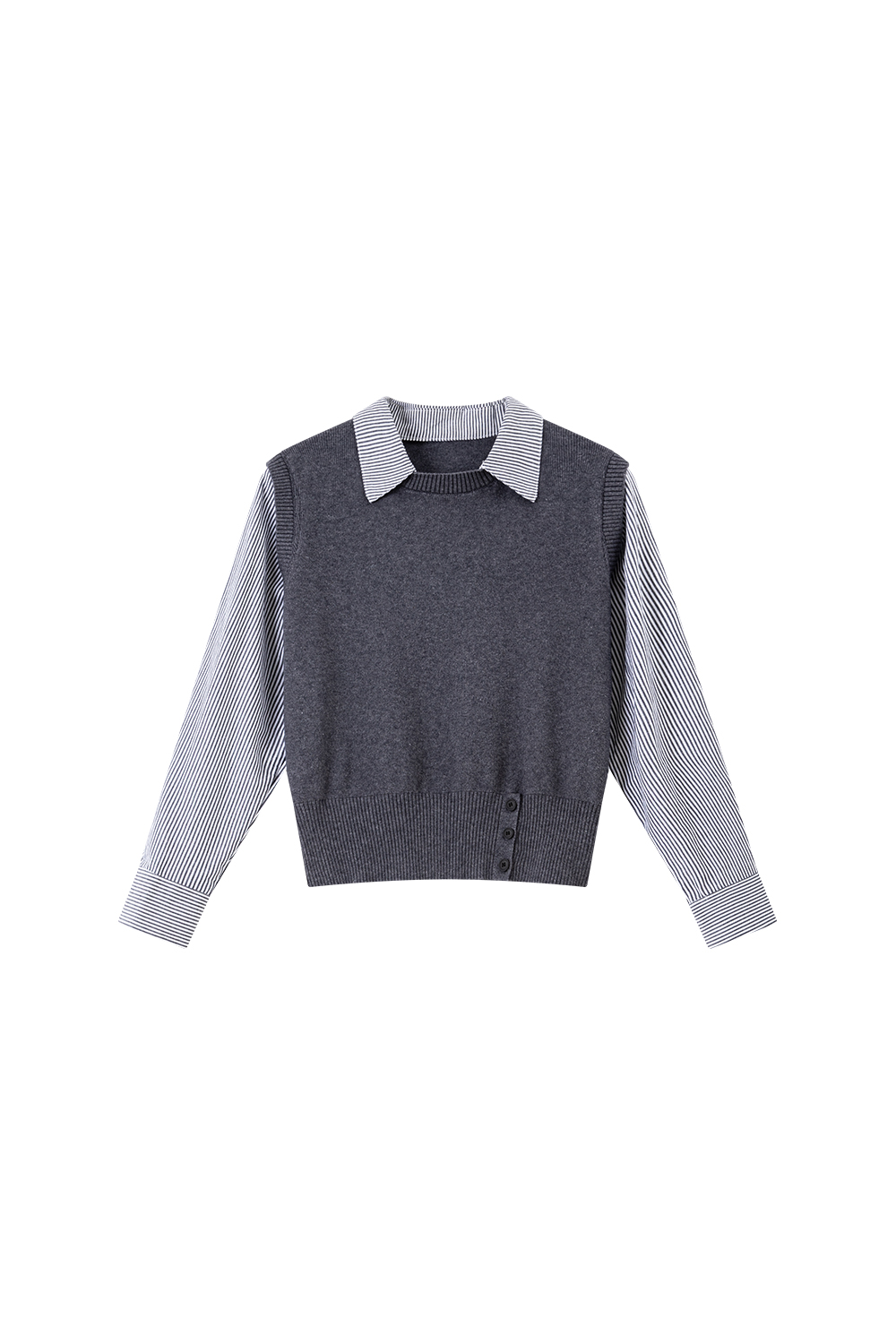 Grey Fake Two-Piece Lapel Knit Top