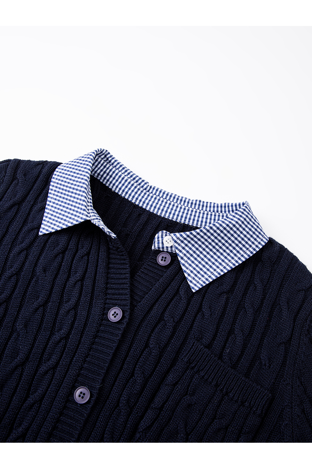 Navy Blue Fake Two-Piece Knitted Cardigan