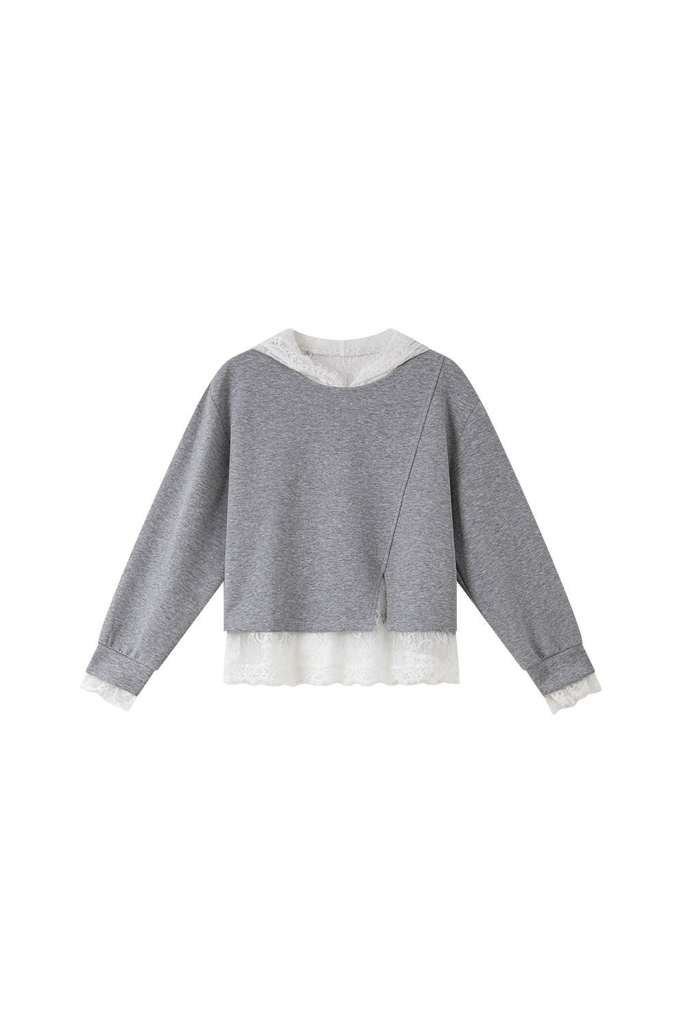 Grey casual lace hooded tops and skirts-VIMLYSTORE