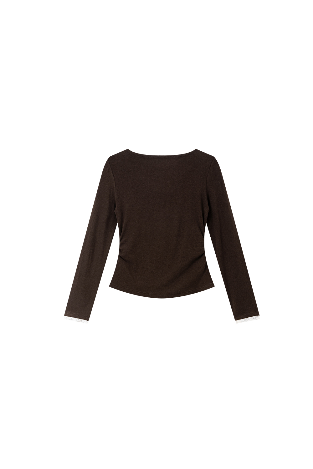 Brown Lace Draped Collar Knitted T-Shirt