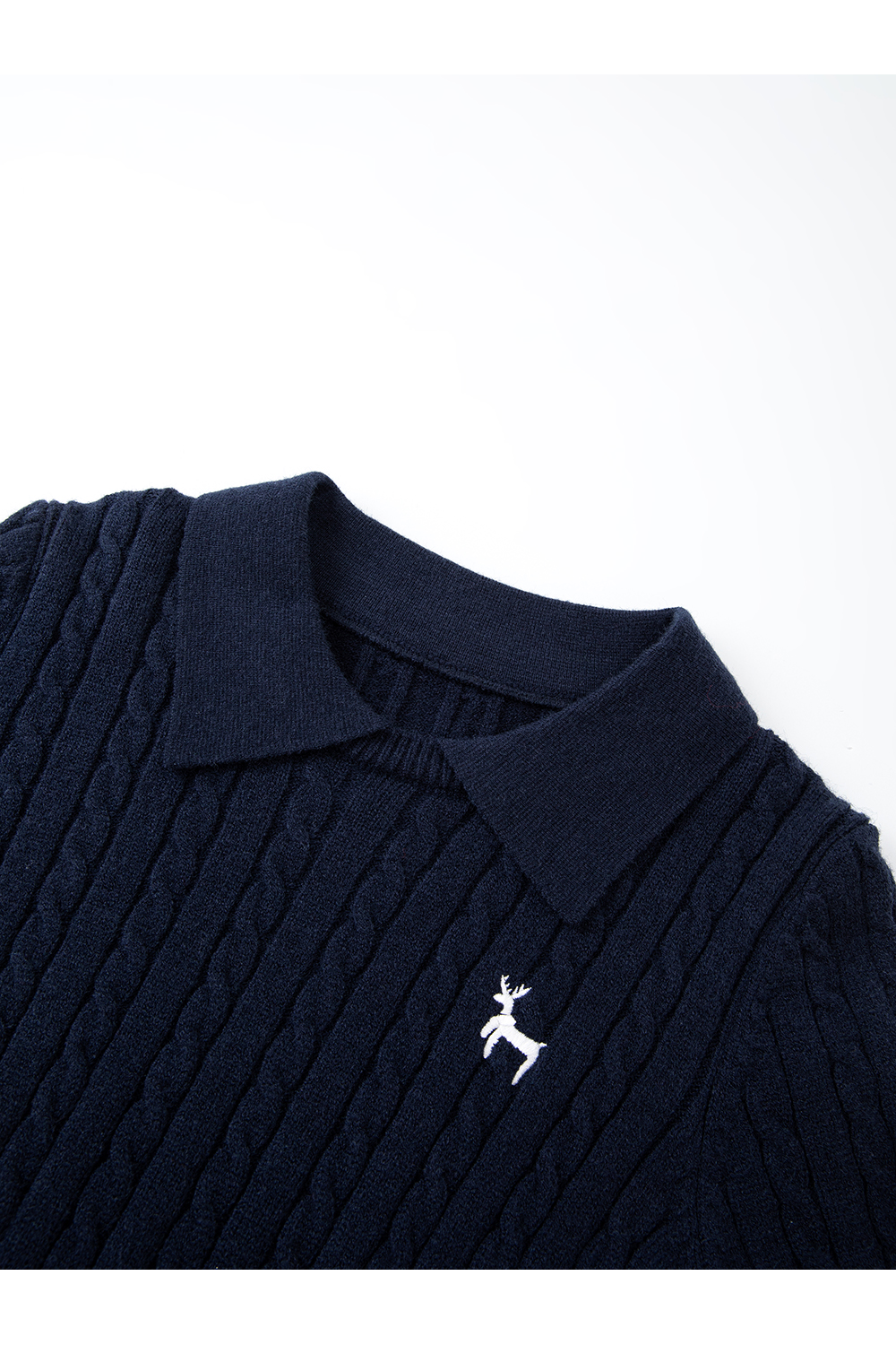 Navy Blue Deer Embroidery Lapel Sweater