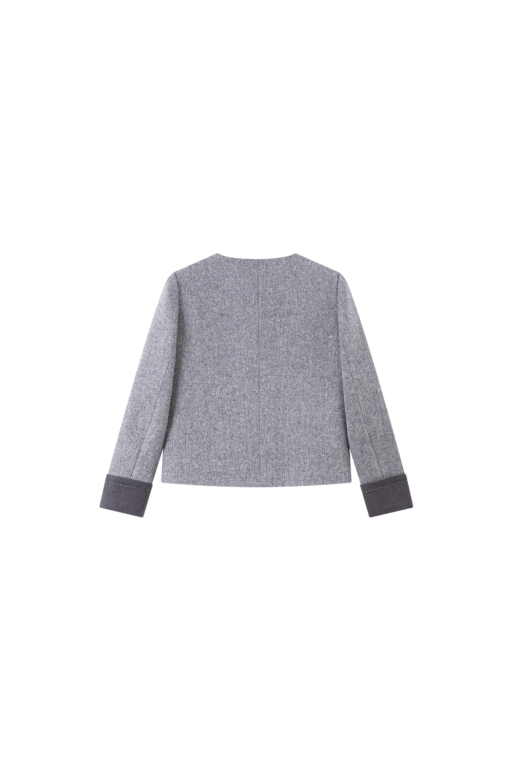 Grey Crewneck Wool Blend Coat