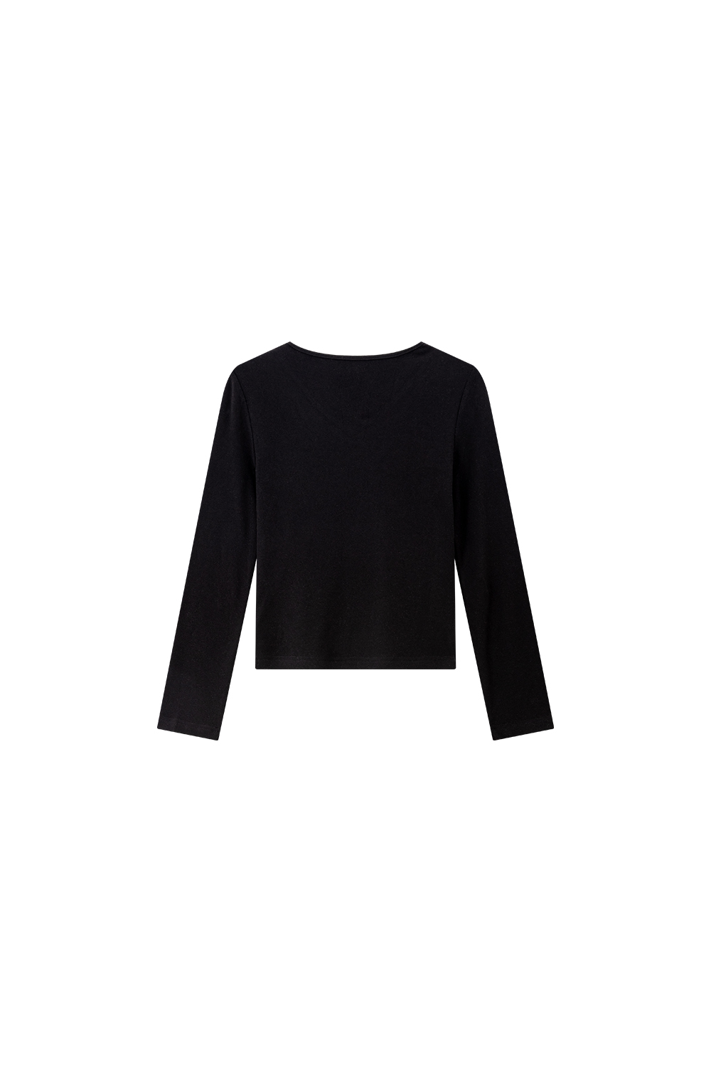 Black Ruffled Lace V-Neck Long-Sleeve T-Shirt