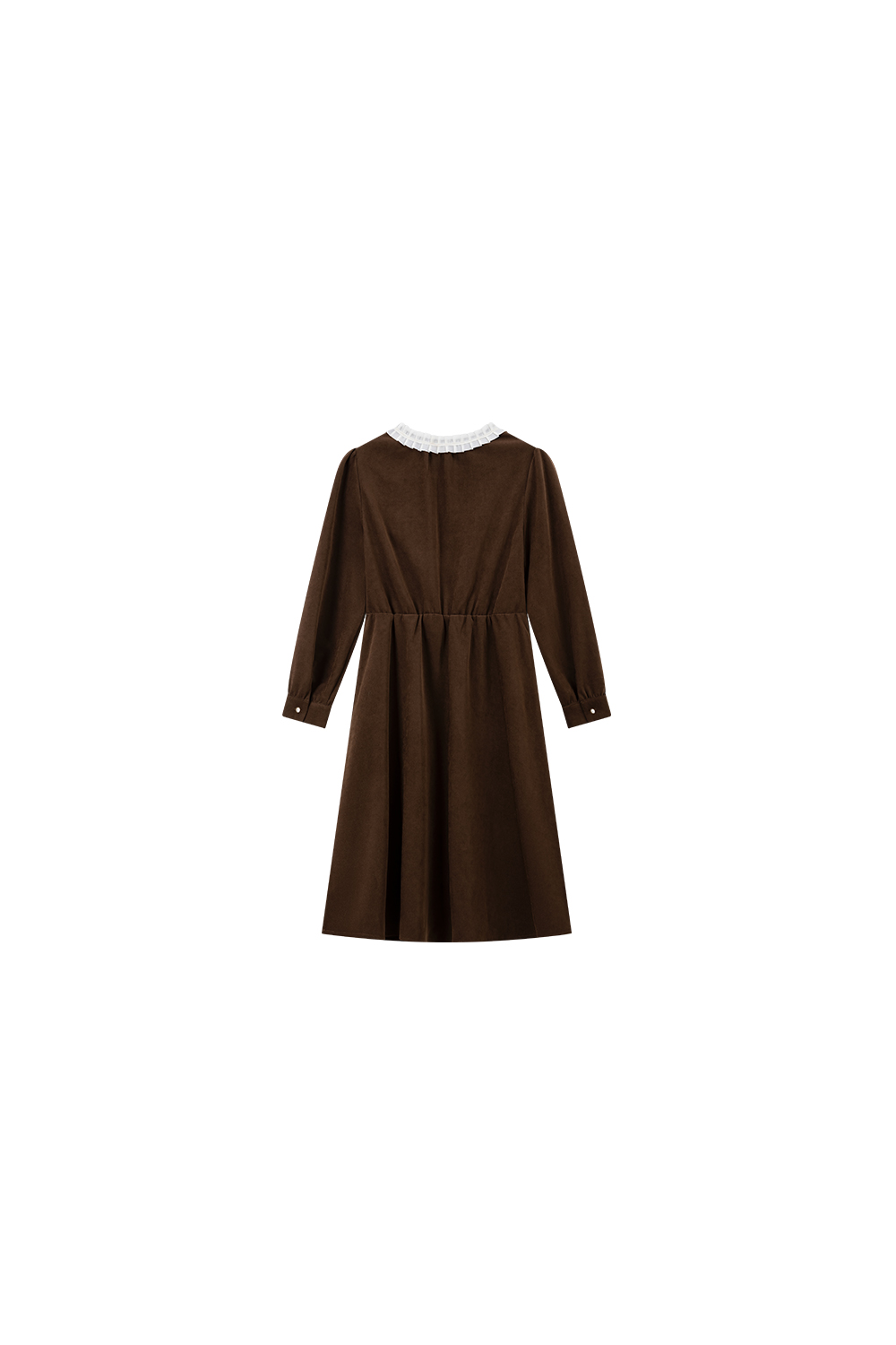 Brown French lace - trimmed crew - neck dress