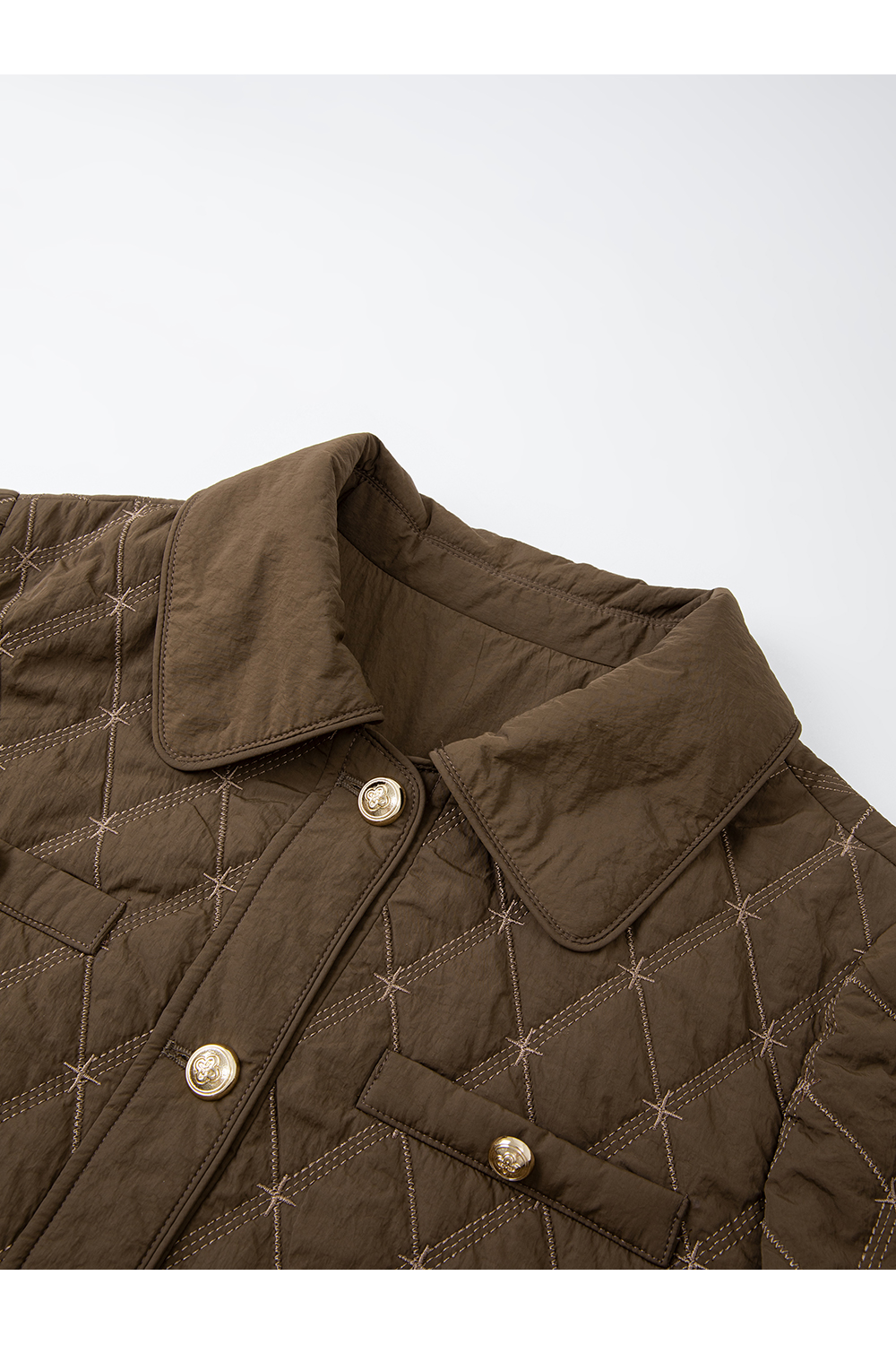 Vintage Diamond Grid Cropped Puffer Coat