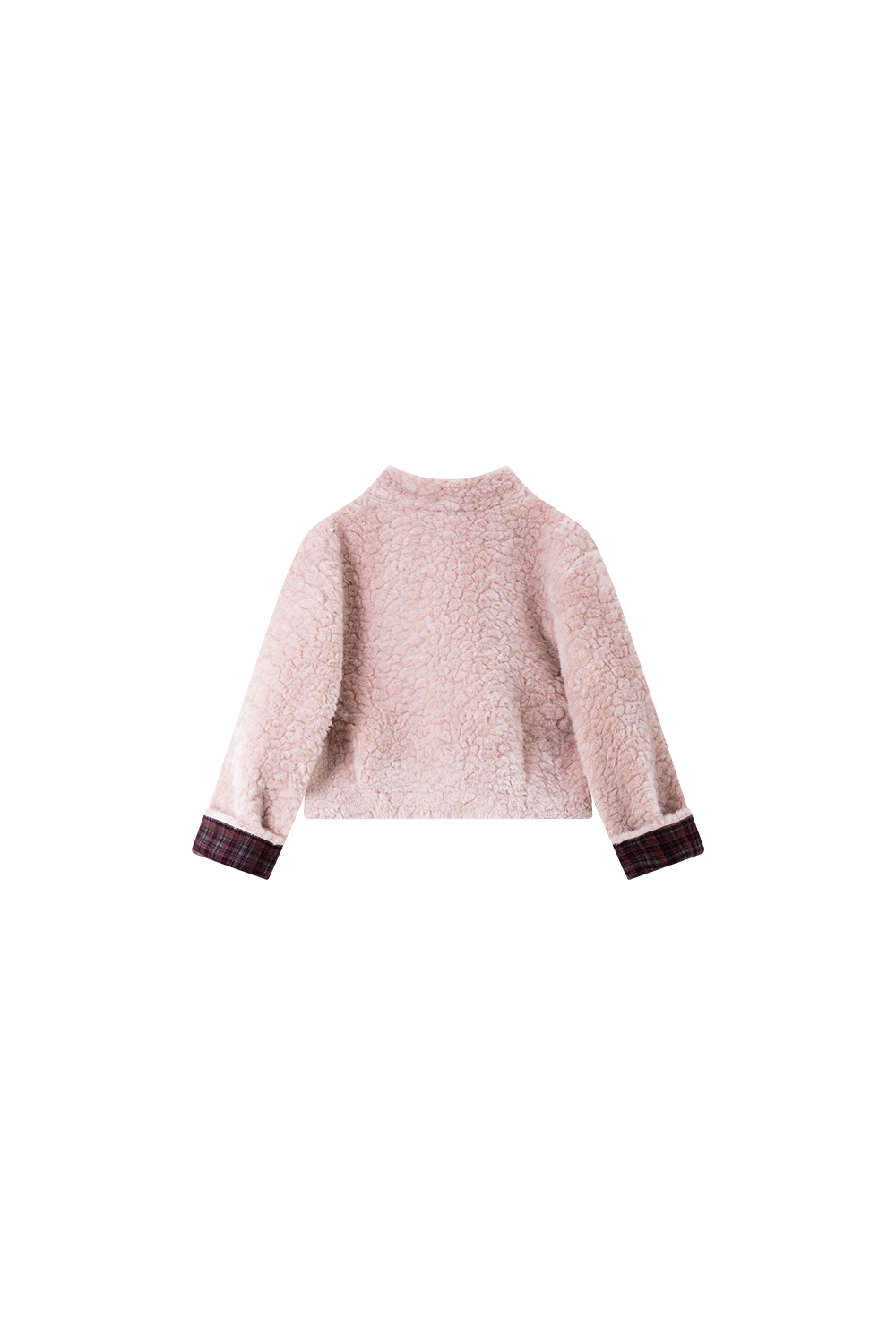 Pink fur - lined stand - collar plush coat