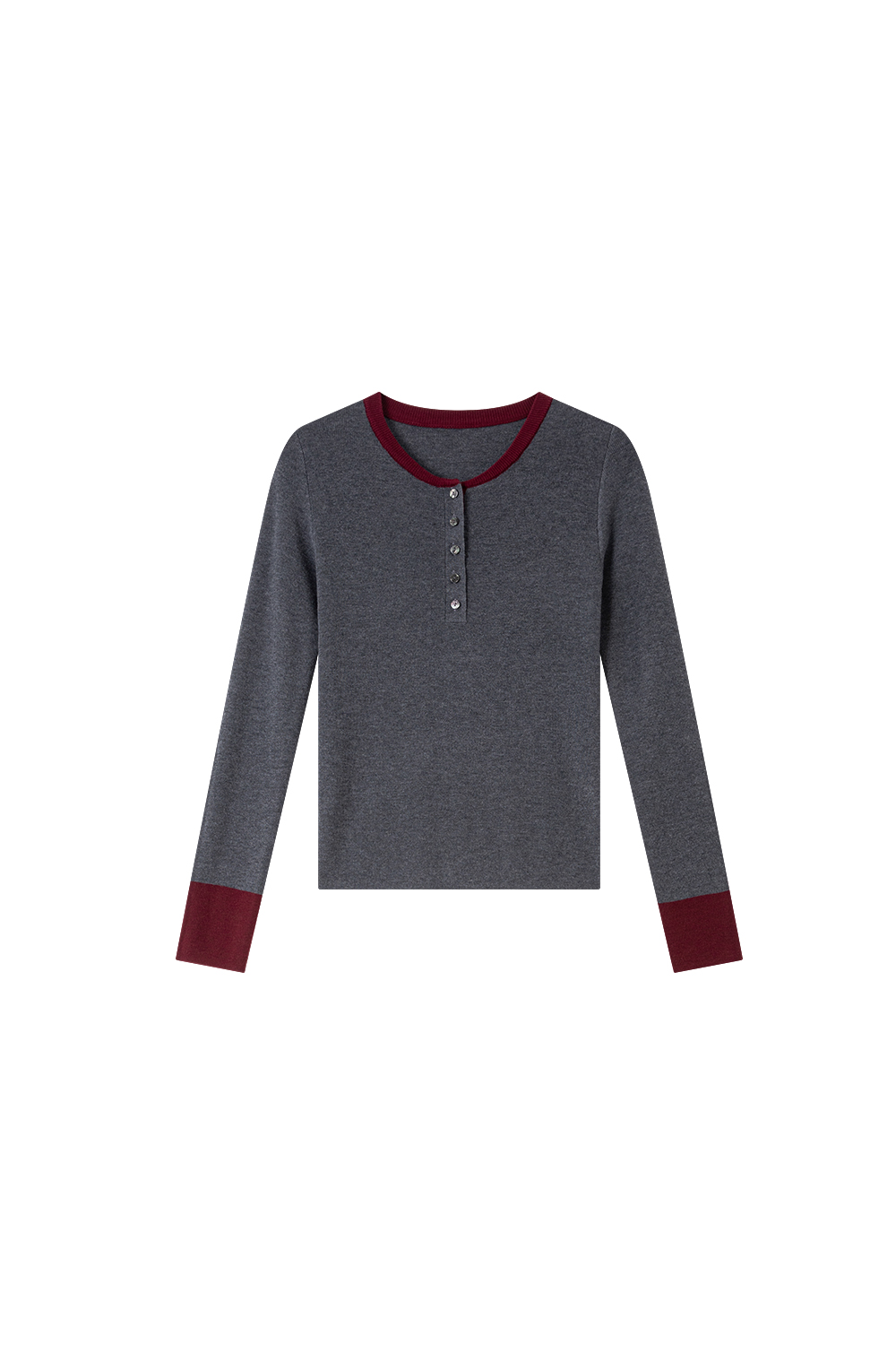 Contrast Trim Crewneck Slim-Fit Knit Tee-VIMLYSTORE