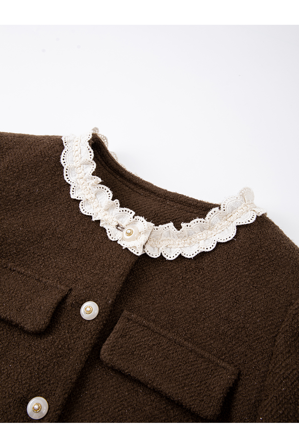 Coffee Color Patchwork Lace Coat