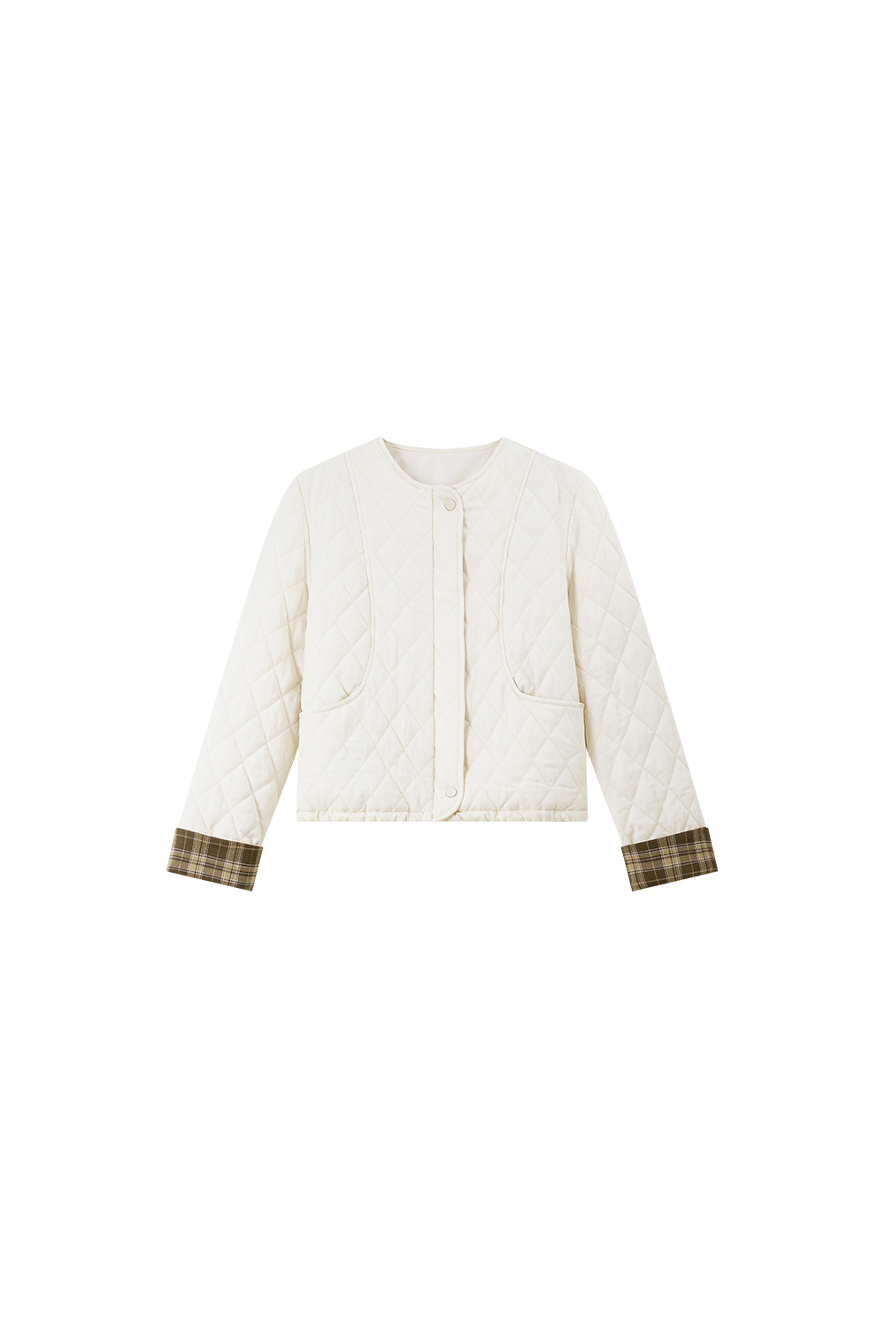 Quilted color-block short cotton-padded jacket