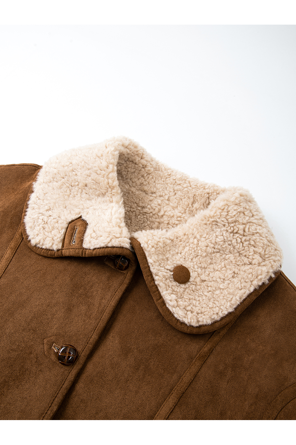 Coffee-colored shearling lapel coat