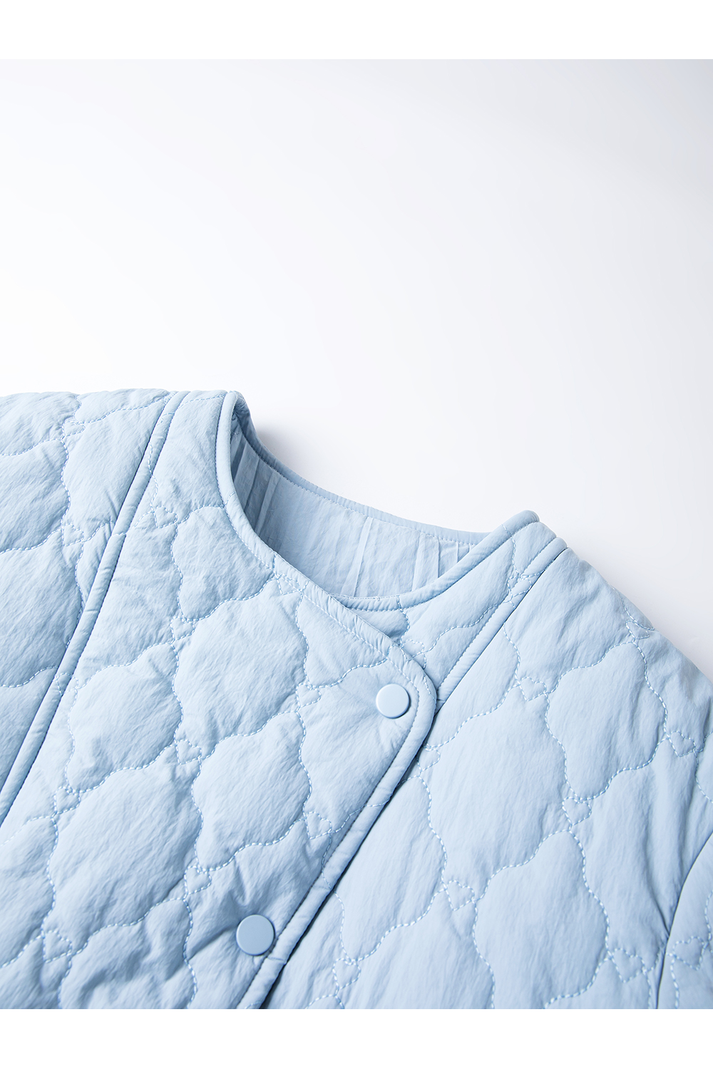 Blue crew neck short cotton-padded jacket