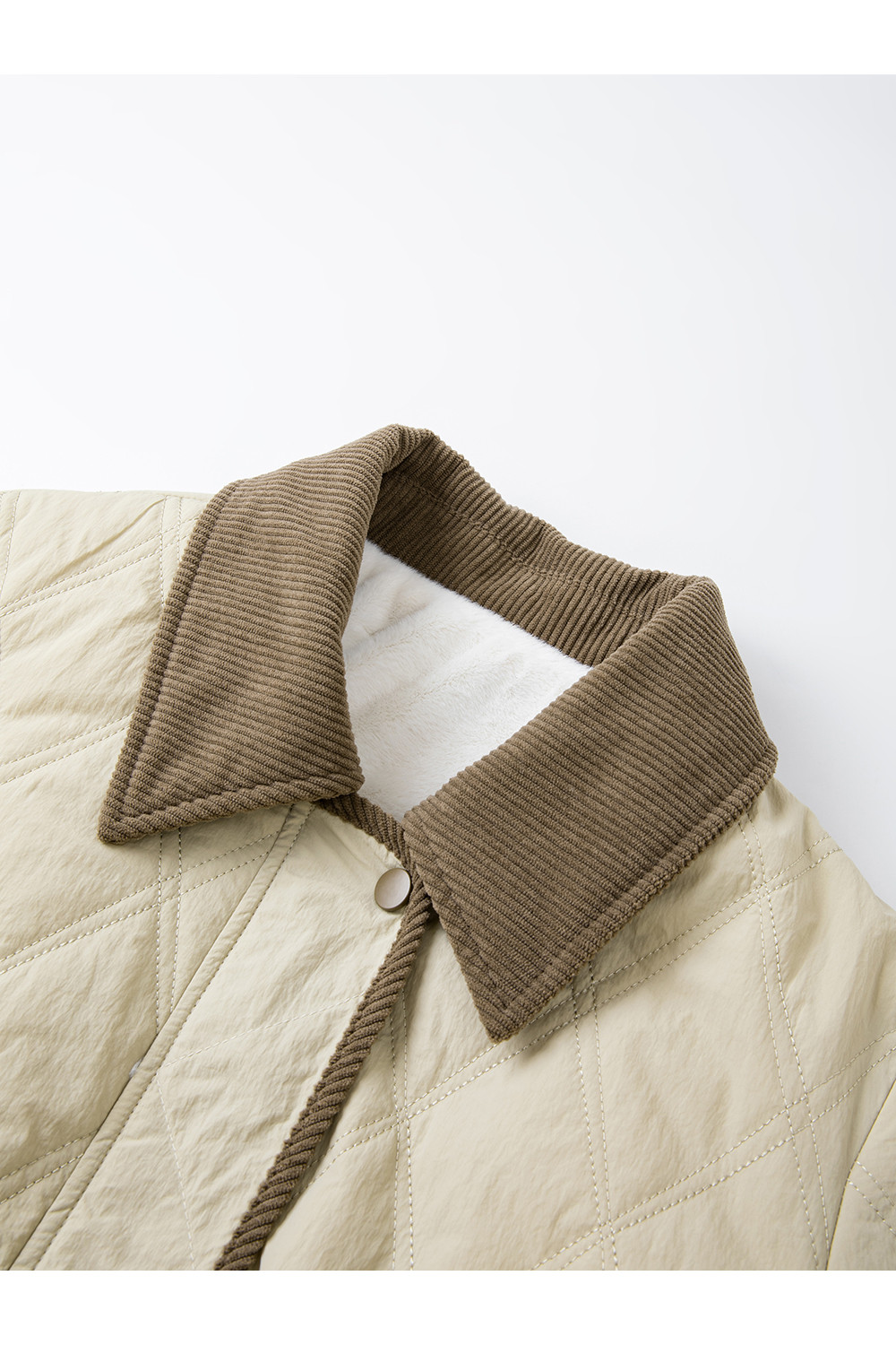 Khaki barn-style lapel cotton-padded jacket