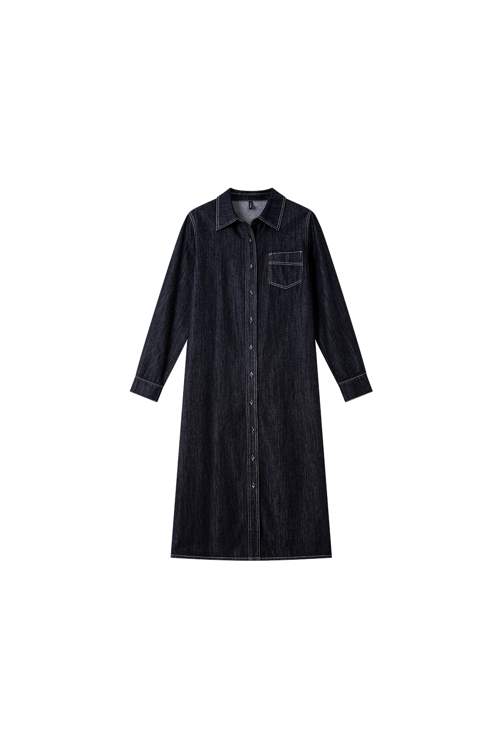 Denim Shirt Dress with Contrast Topstitching-VIMLYSTORE
