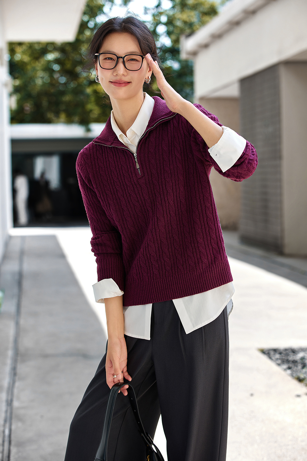 Lapel long sleeve knitted sweater-VIMLYSTORE