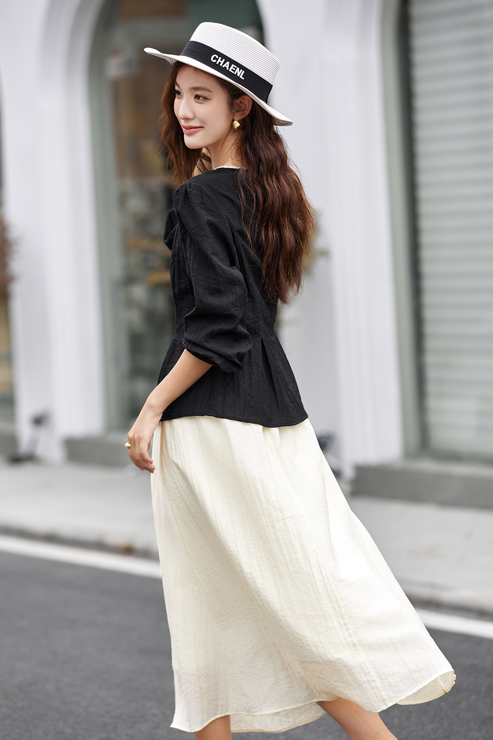 Elegant Crewneck Top & Waist-Defining Skirt Set-VIMLYSTORE