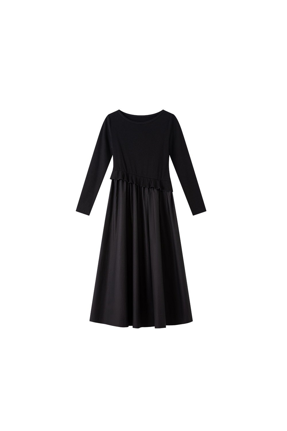 Asymmetric Hem Black Shift Dress-VIMLYSTORE