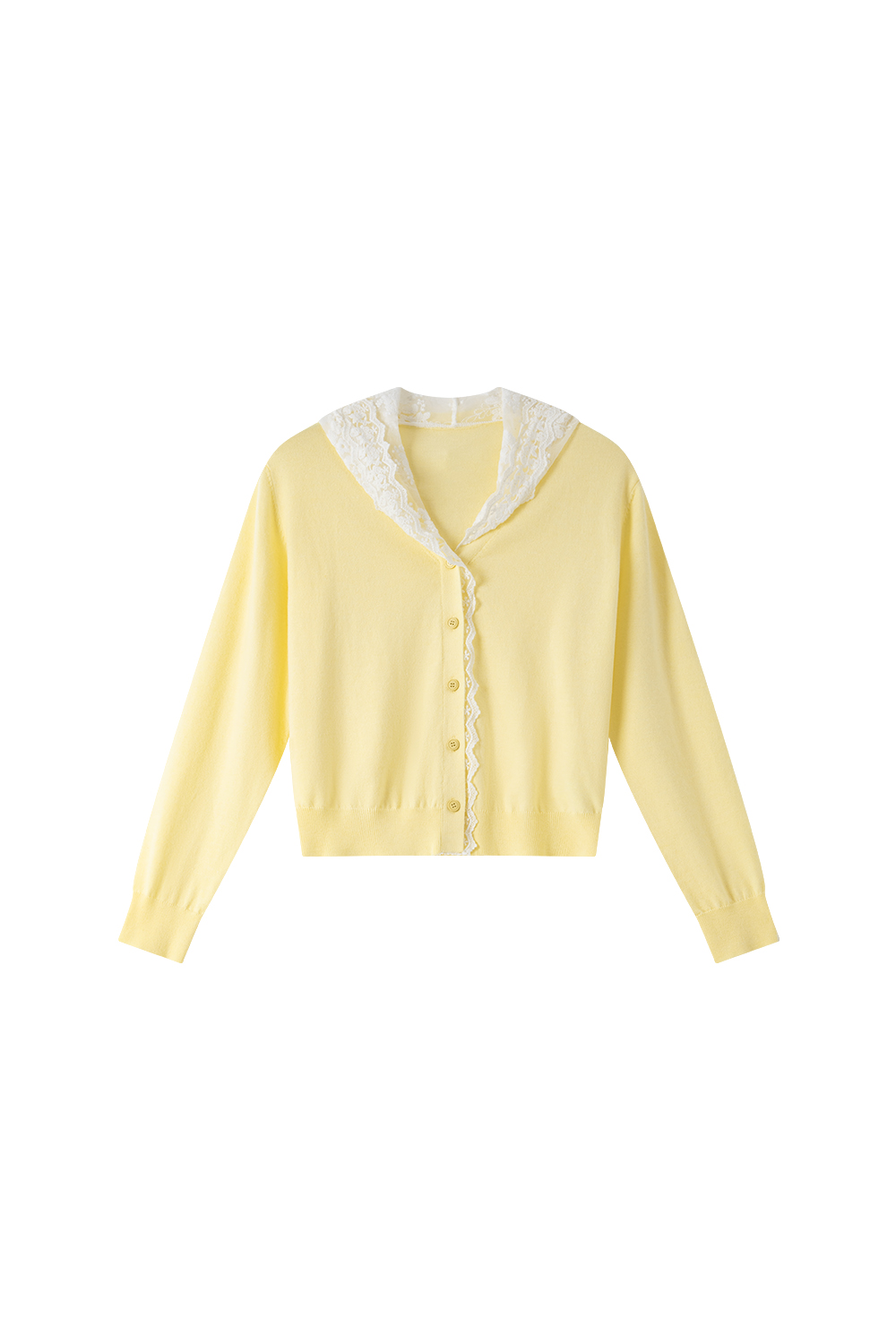 Yellow lace hooded knitted cardigan sweater coat-VIMLYSTORE