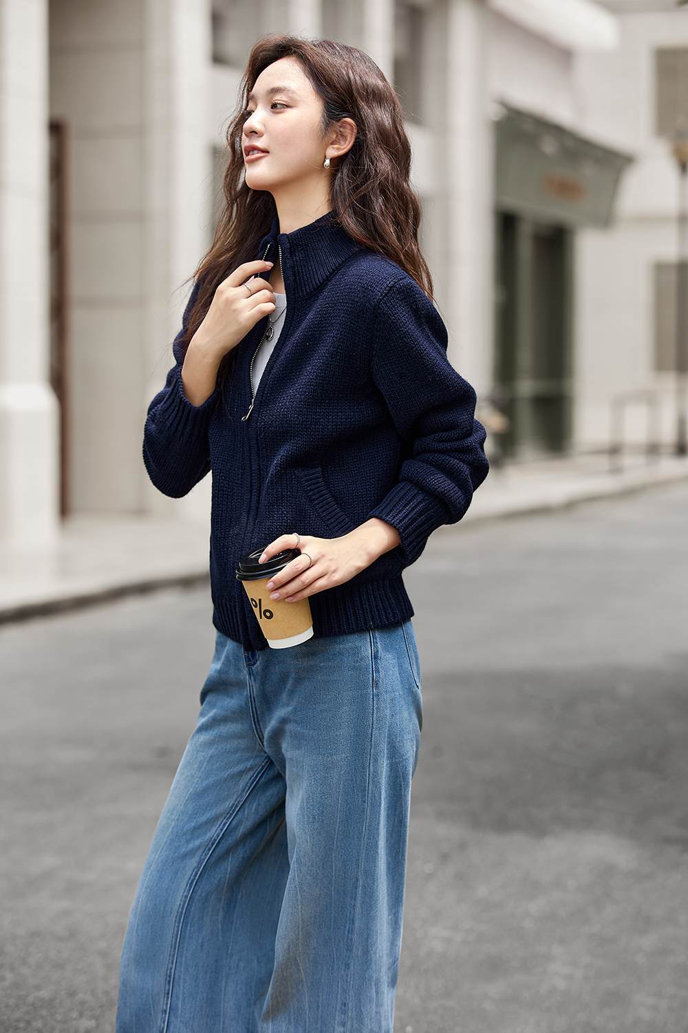 Zip-Up High Neck Versatile Knit Convertible Lapel Cardigan-VIMLYSTORE