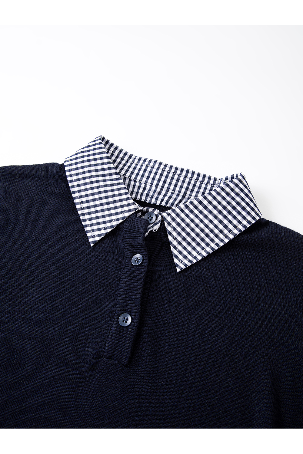 Plaid & Solid Faux Layer Wool-Blend Knit Top-VIMLYSTORE