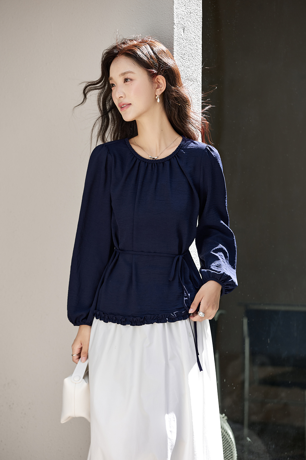 Vintage Round Neck Ruffle Collar Shirt-VIMLYSTORE