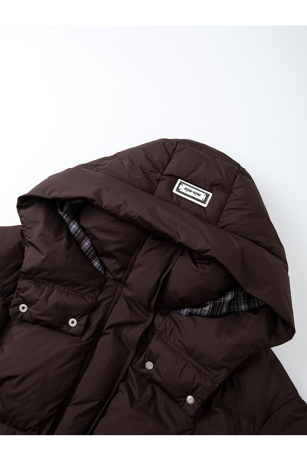 Patchwork Plaid Stand Collar Warm Short Hooded Down Jacket-VIMLYSTORE