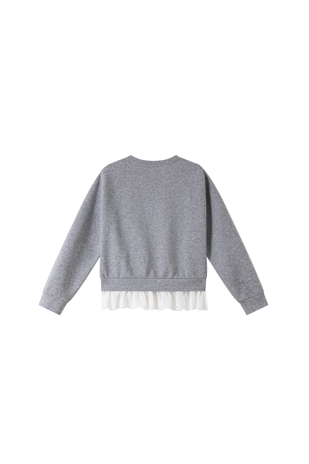 Lace Trim Fake Two-Piece Round Neck Sweatshirt-VIMLYSTORE