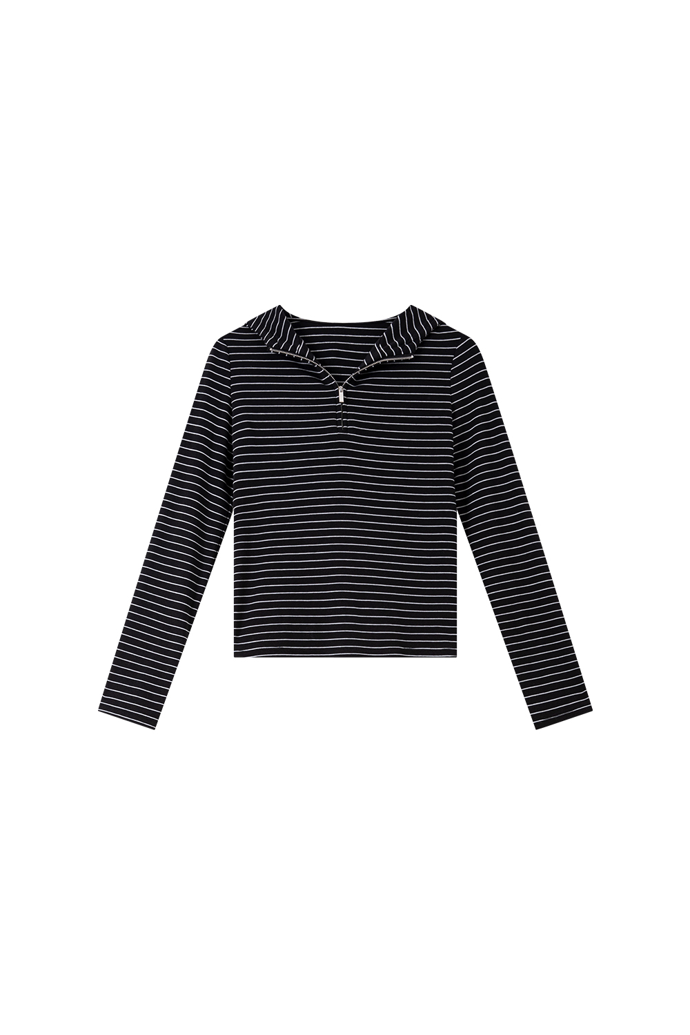 Striped Long Sleeve Hooded Slimming Zipper T-Shirt-VIMLYSTORE