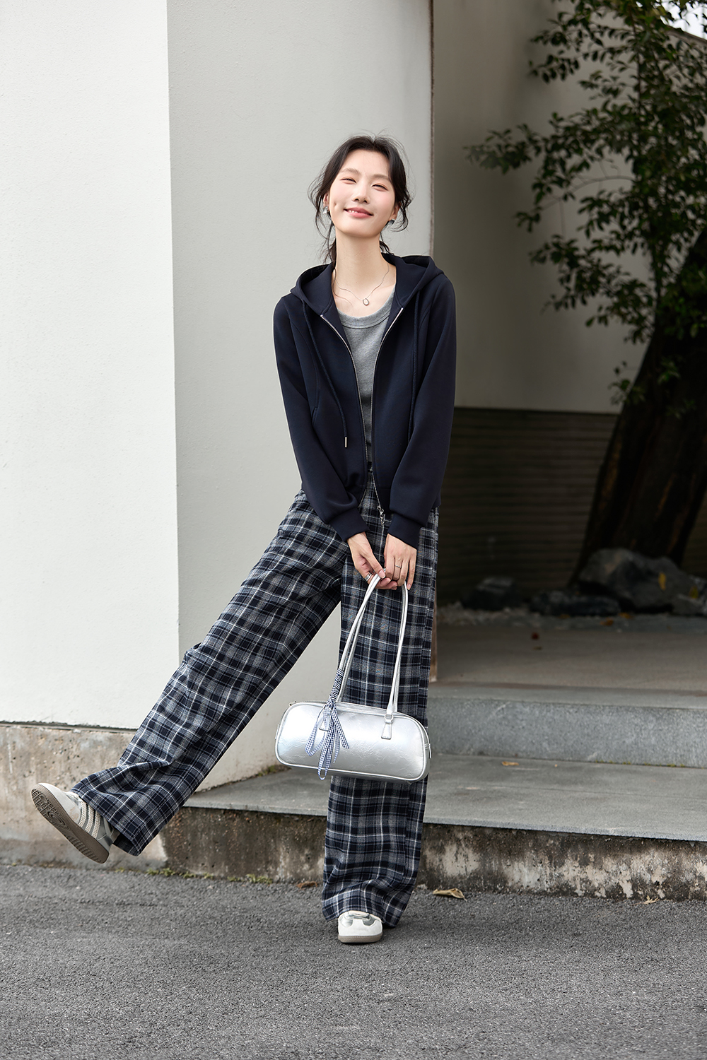 Hooded Zipper Jacket Plaid Pants Set-VIMLYSTORE