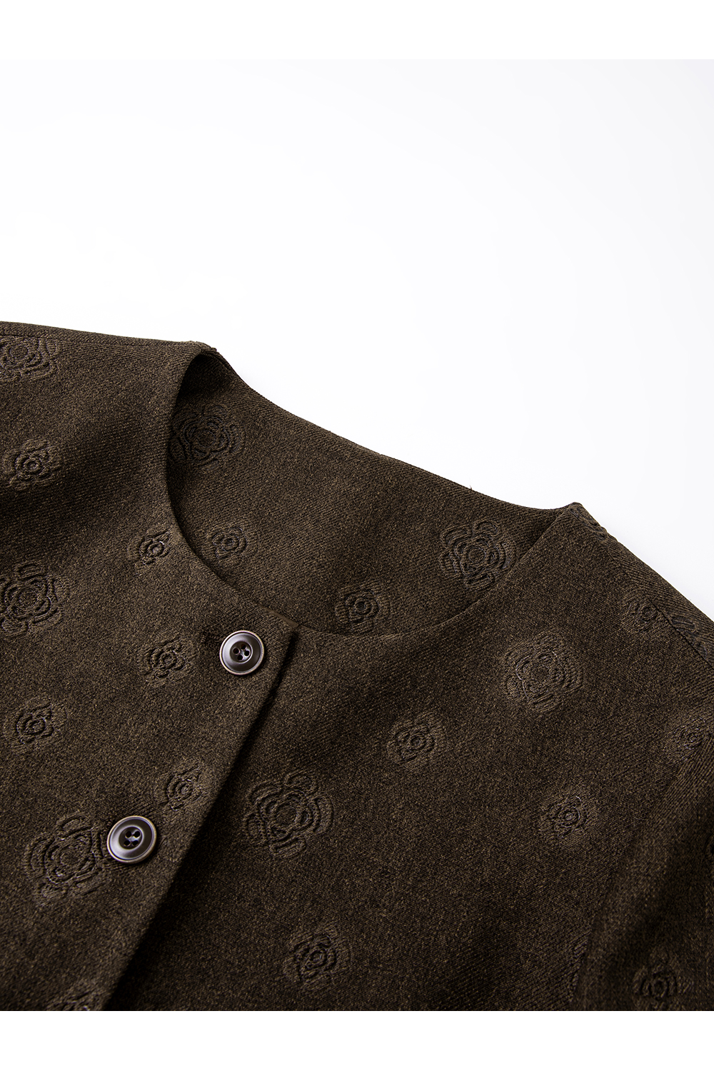 Vintage Shadow Pattern Jacquard Ruffle Collar Round Neck Short Jacket-VIMLYSTORE