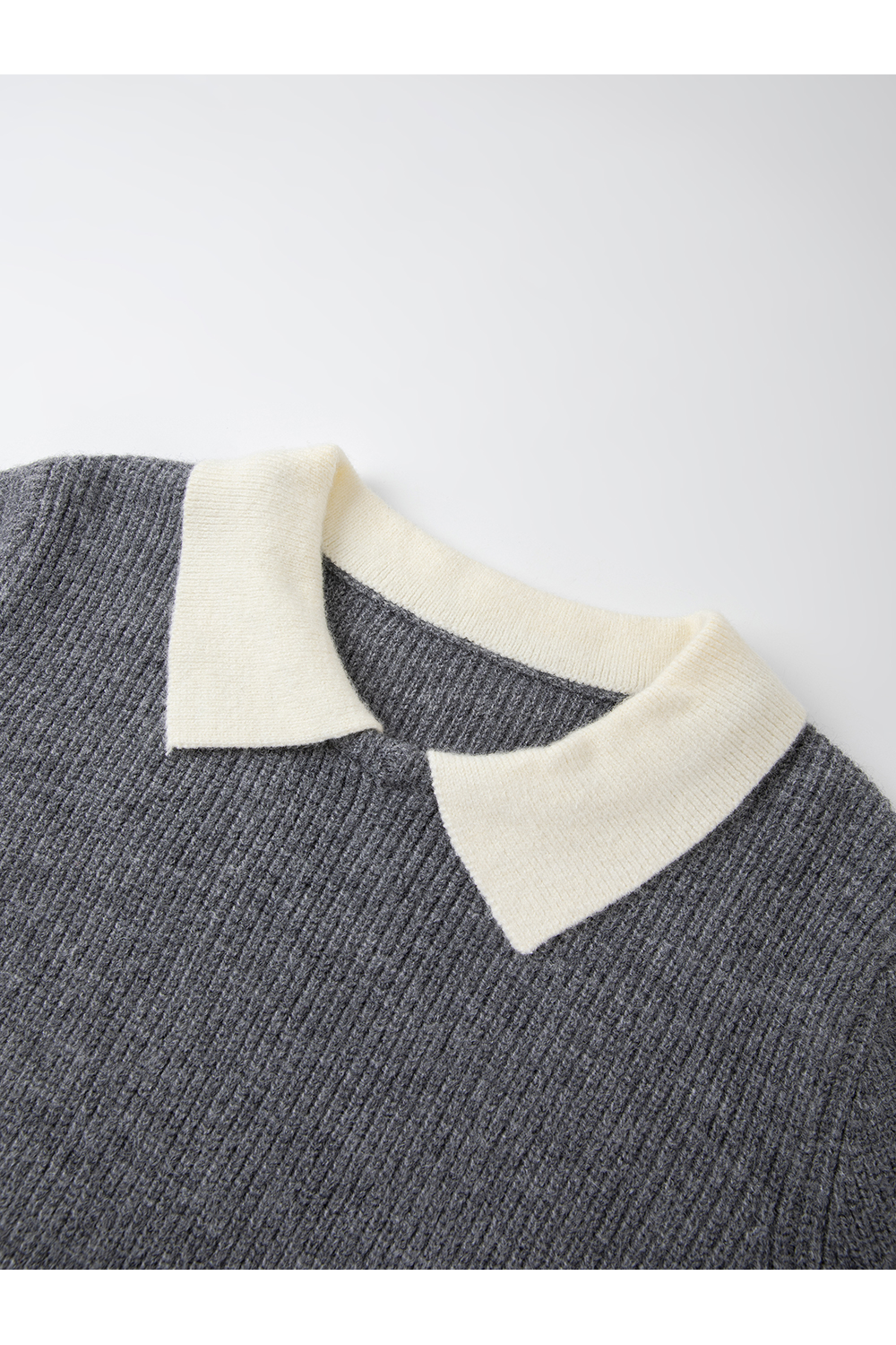 Gray Patchwork Notched Collar Knit Top-VIMLYSTORE