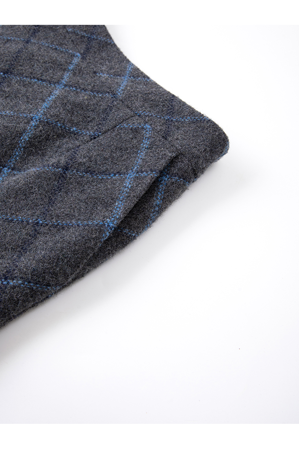 Grey-Blue Checked Wool-Blend Midi Skirt