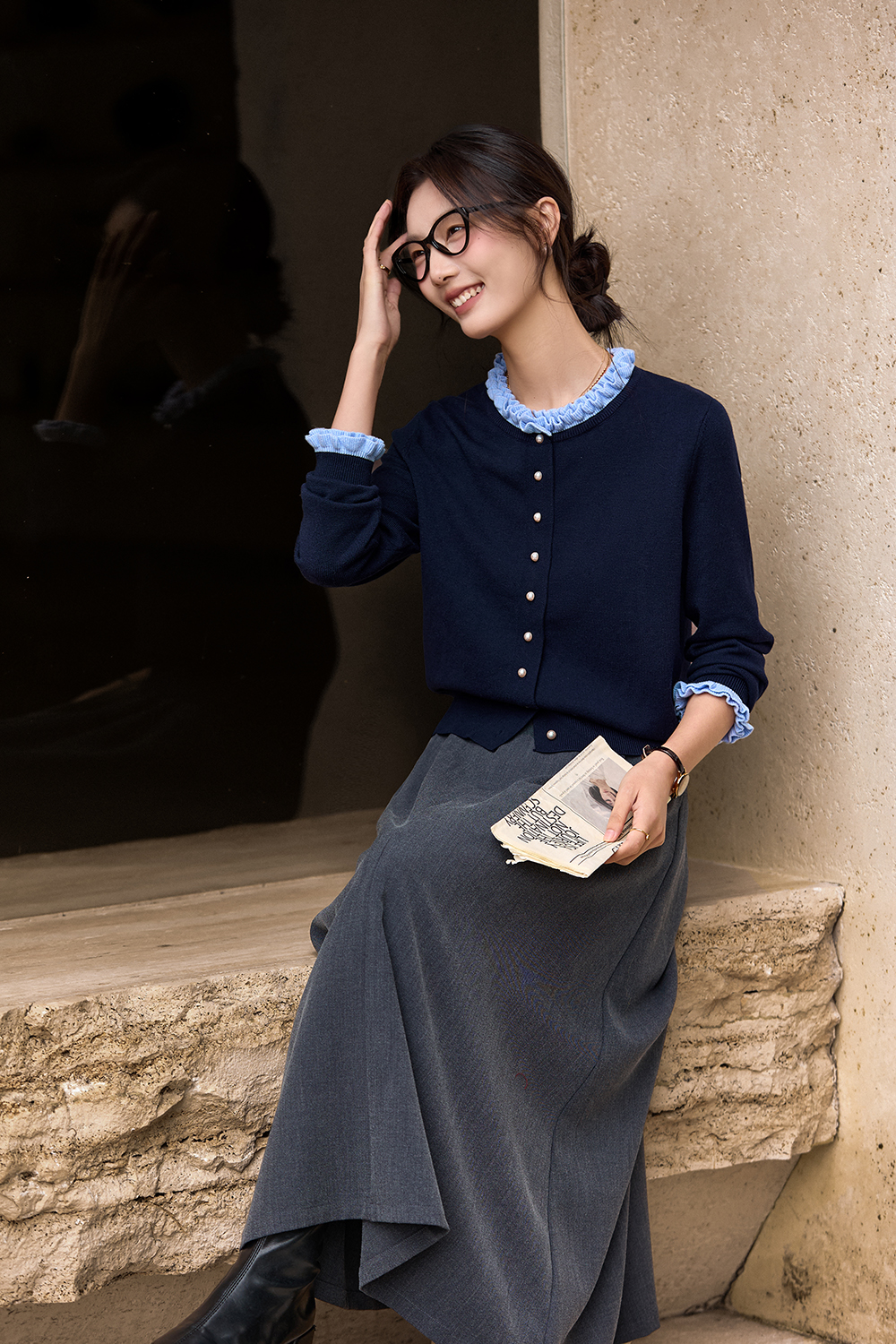 Ruffle Round Neck Sweater