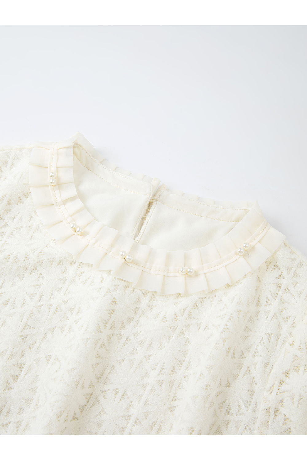 Apricot French Crewneck Lace-Trimmed Dress