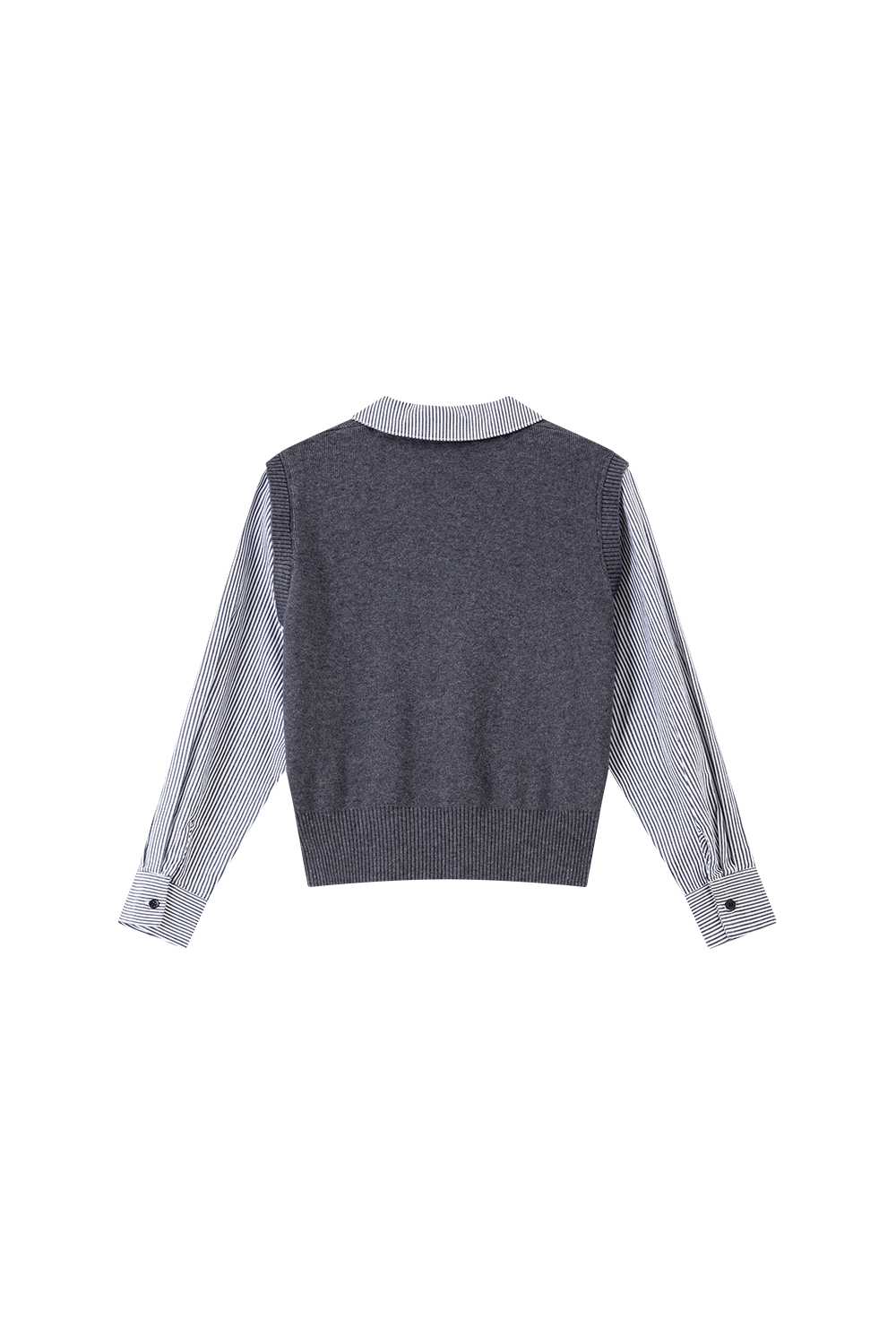 Grey Fake Two-Piece Lapel Knit Top
