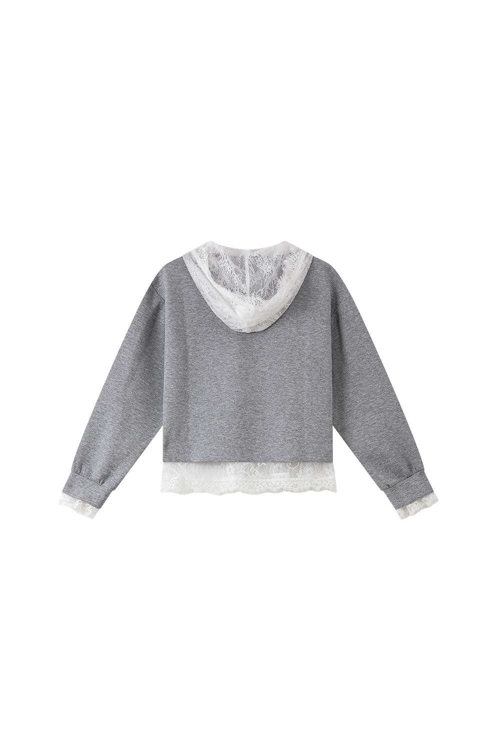 Grey casual lace hooded tops and skirts-VIMLYSTORE