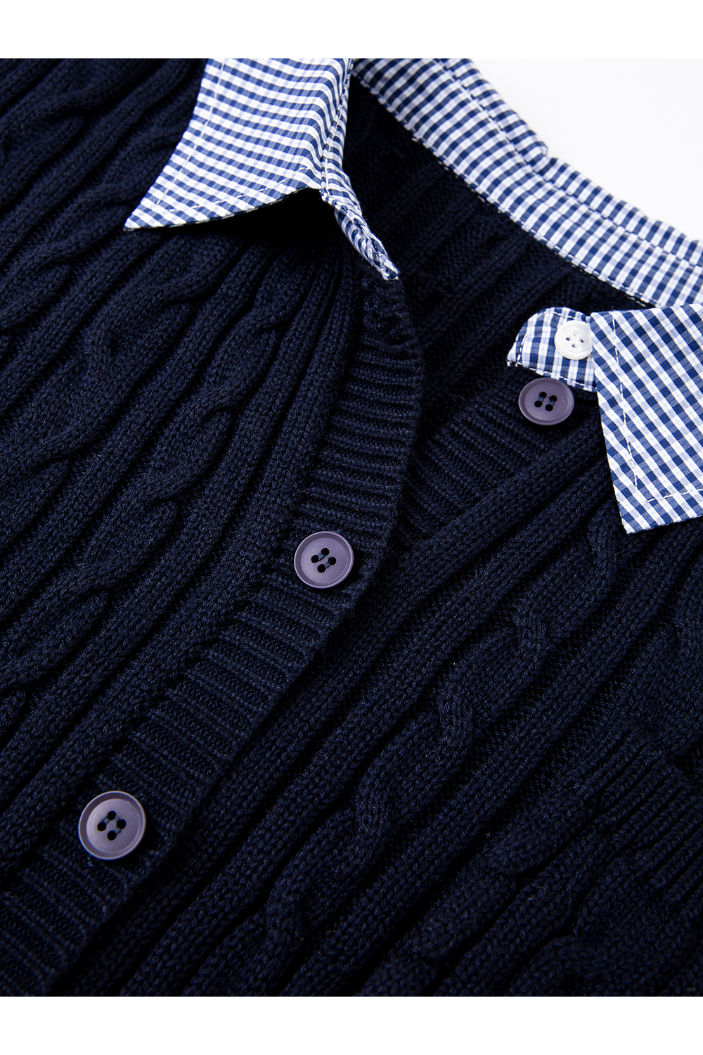 Navy Blue Fake Two-Piece Knitted Cardigan