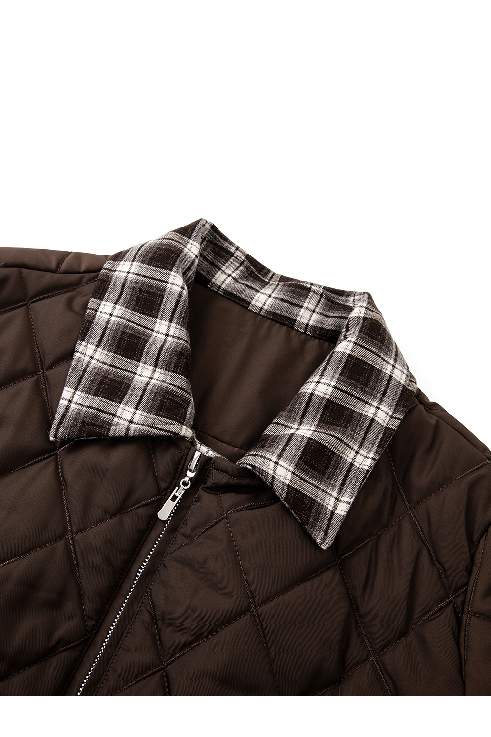 Coffee-Colored Fake Two-Piece Lapel Argyle Cotton Padded Jacket
