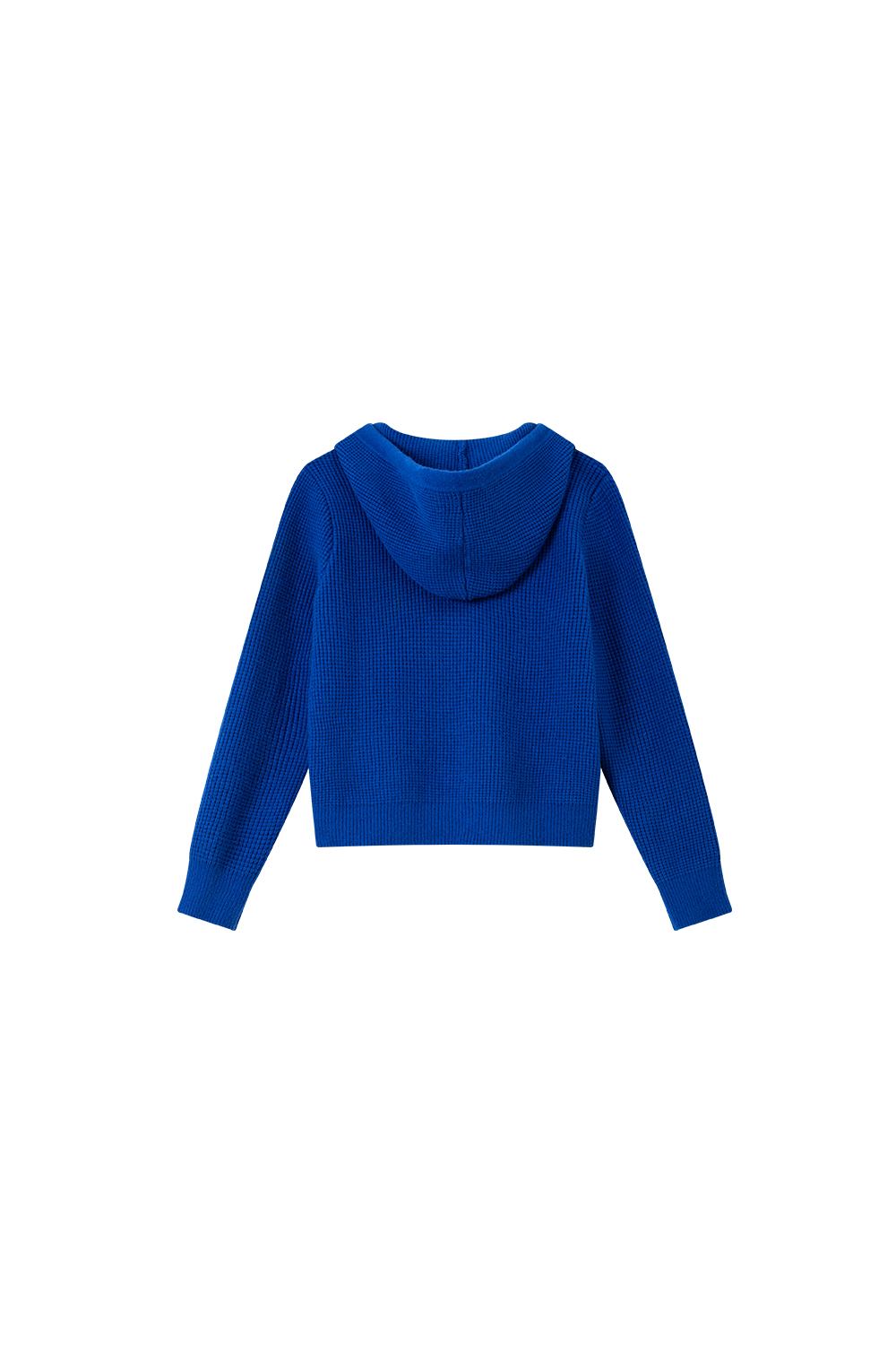 Blue Hooded Zippered Knitted Cardigan